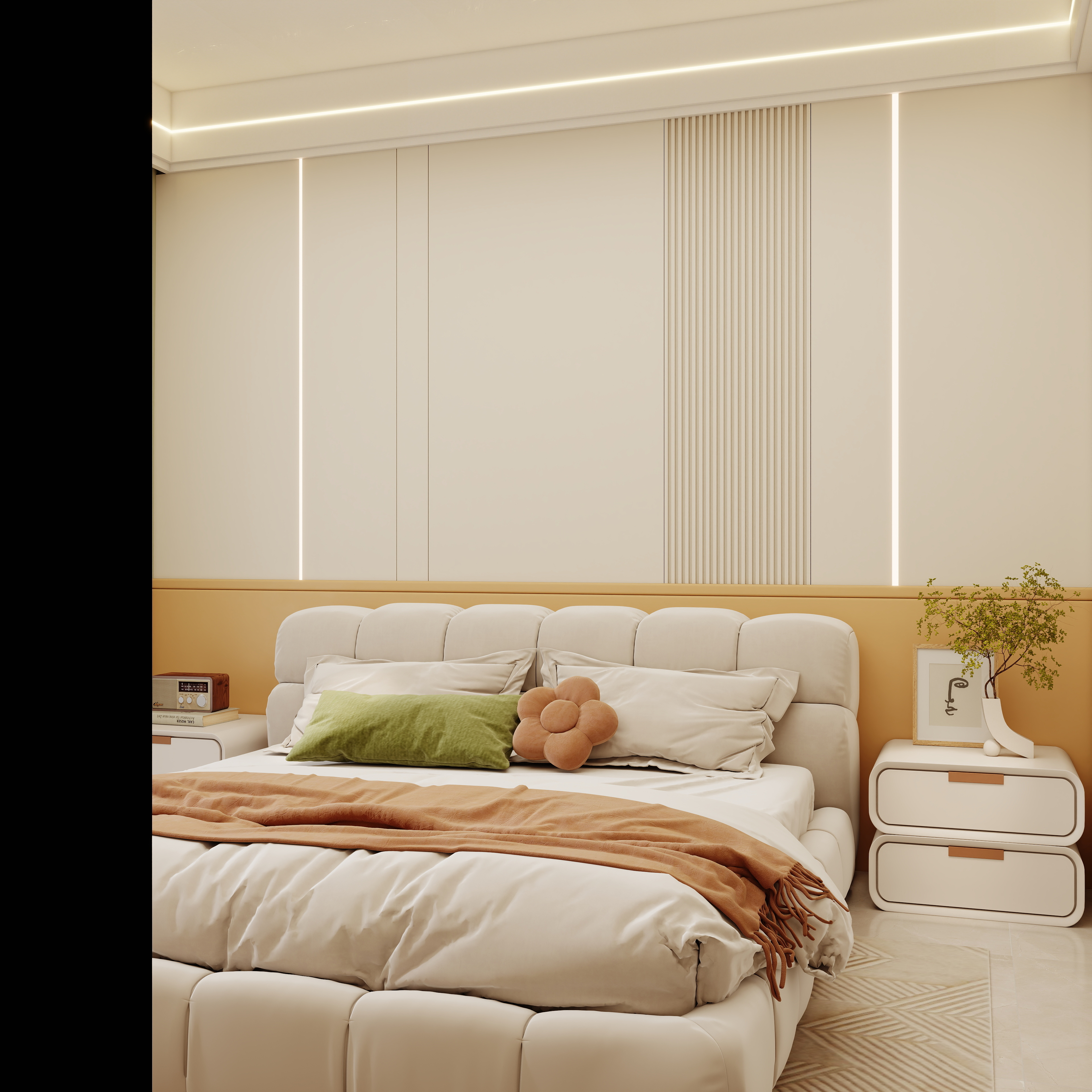 壹诺设计工作室-88㎡2室-奶油风一层主卧装修效果图第1张