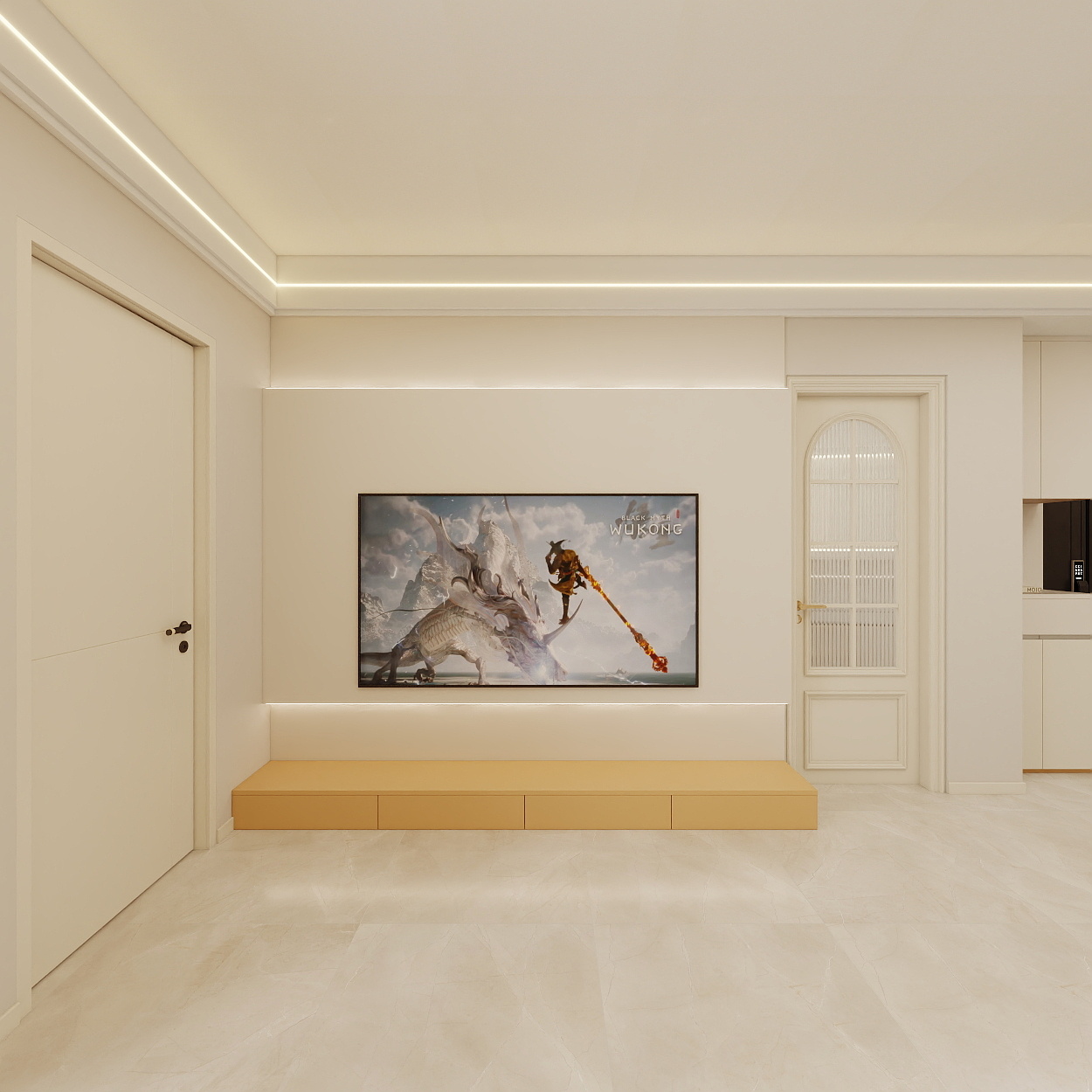 壹诺设计工作室-88㎡2室-奶油风一层客餐厅装修效果图第4张