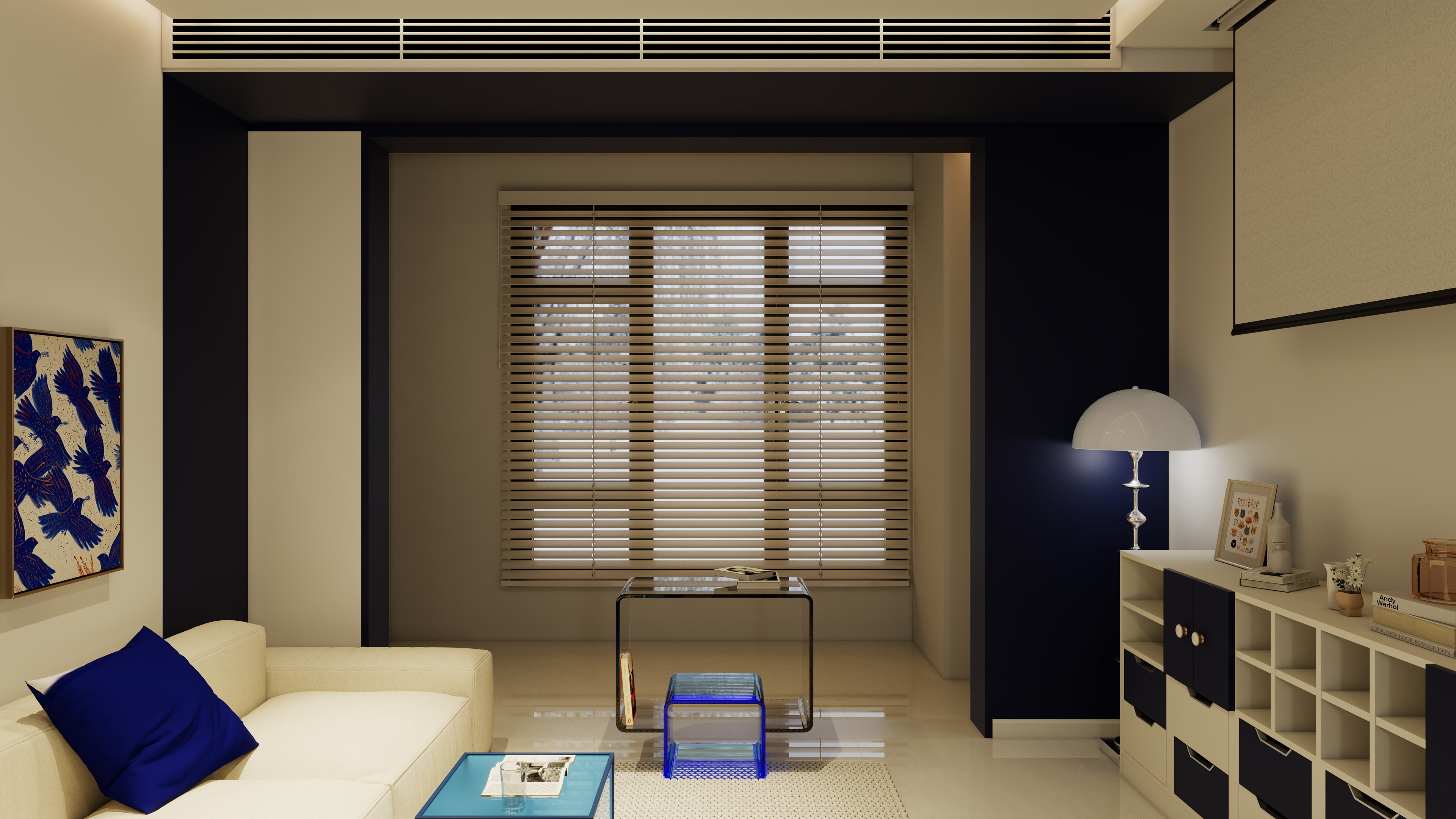 设计-男孩-蓝岸明翠3号楼克莱因蓝一层客餐厅装修效果图第4张