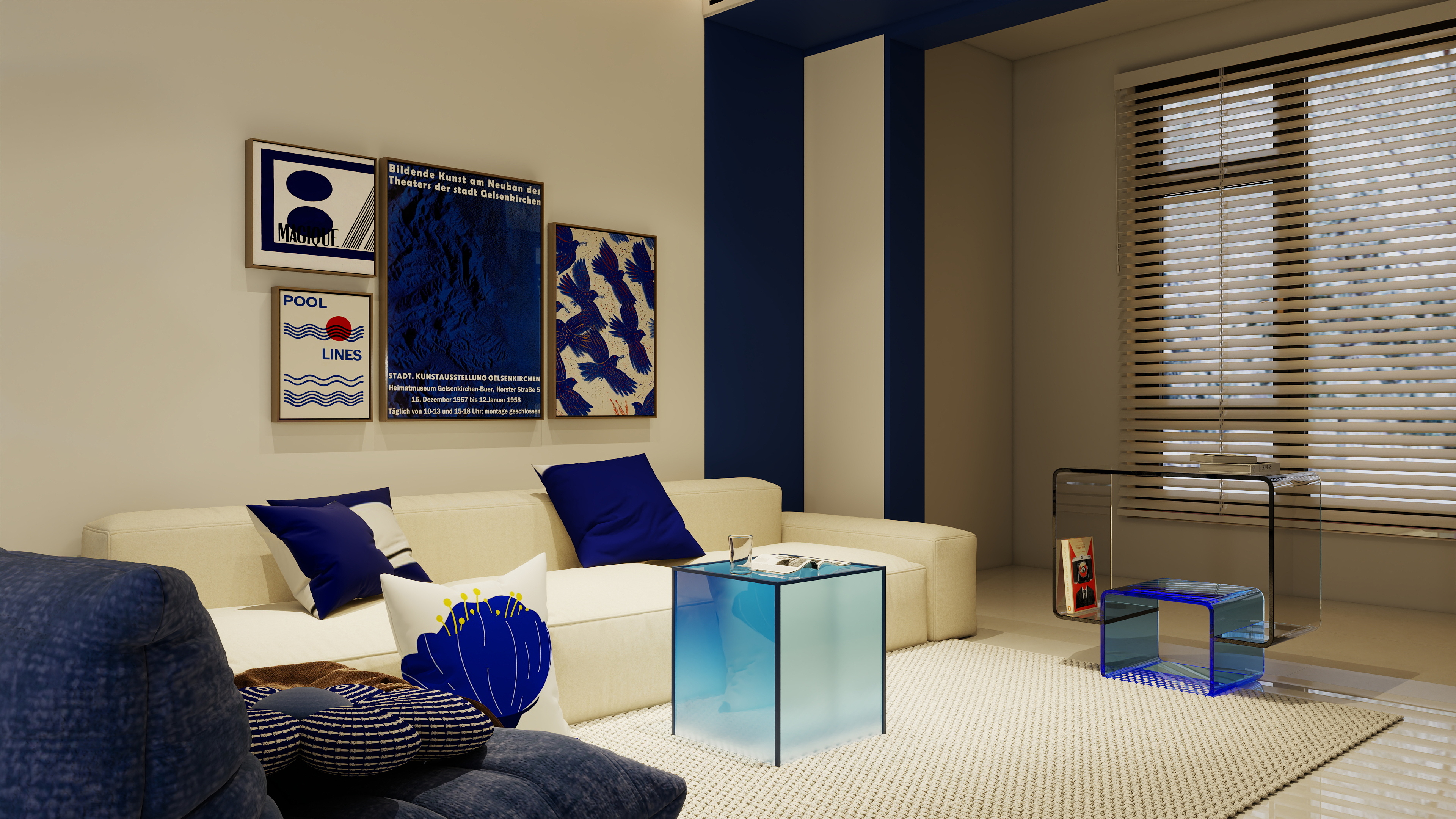 设计-男孩-蓝岸明翠3号楼克莱因蓝一层客餐厅装修效果图第1张