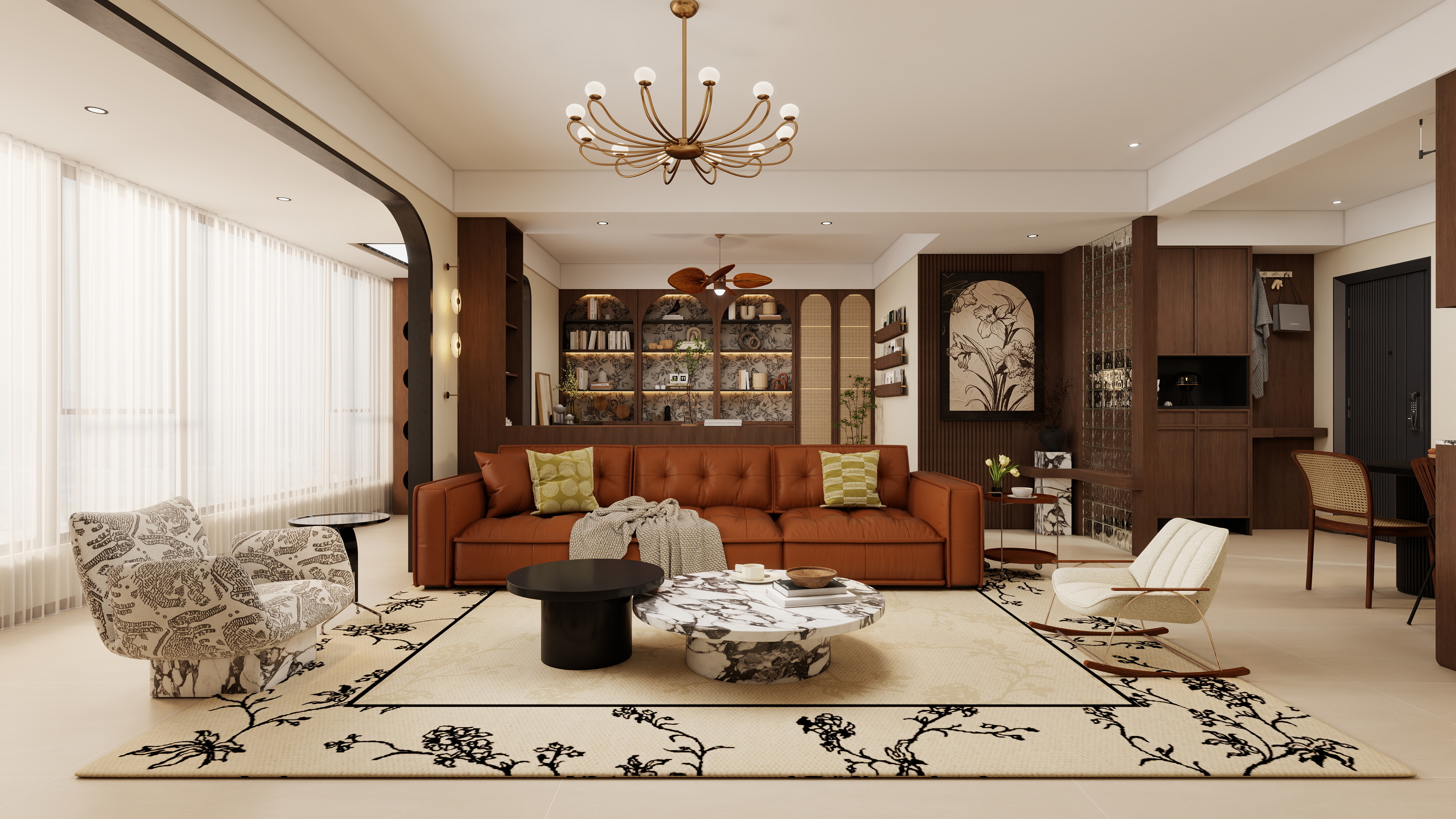 果乐设计-146方复古风格五居室装修效果图