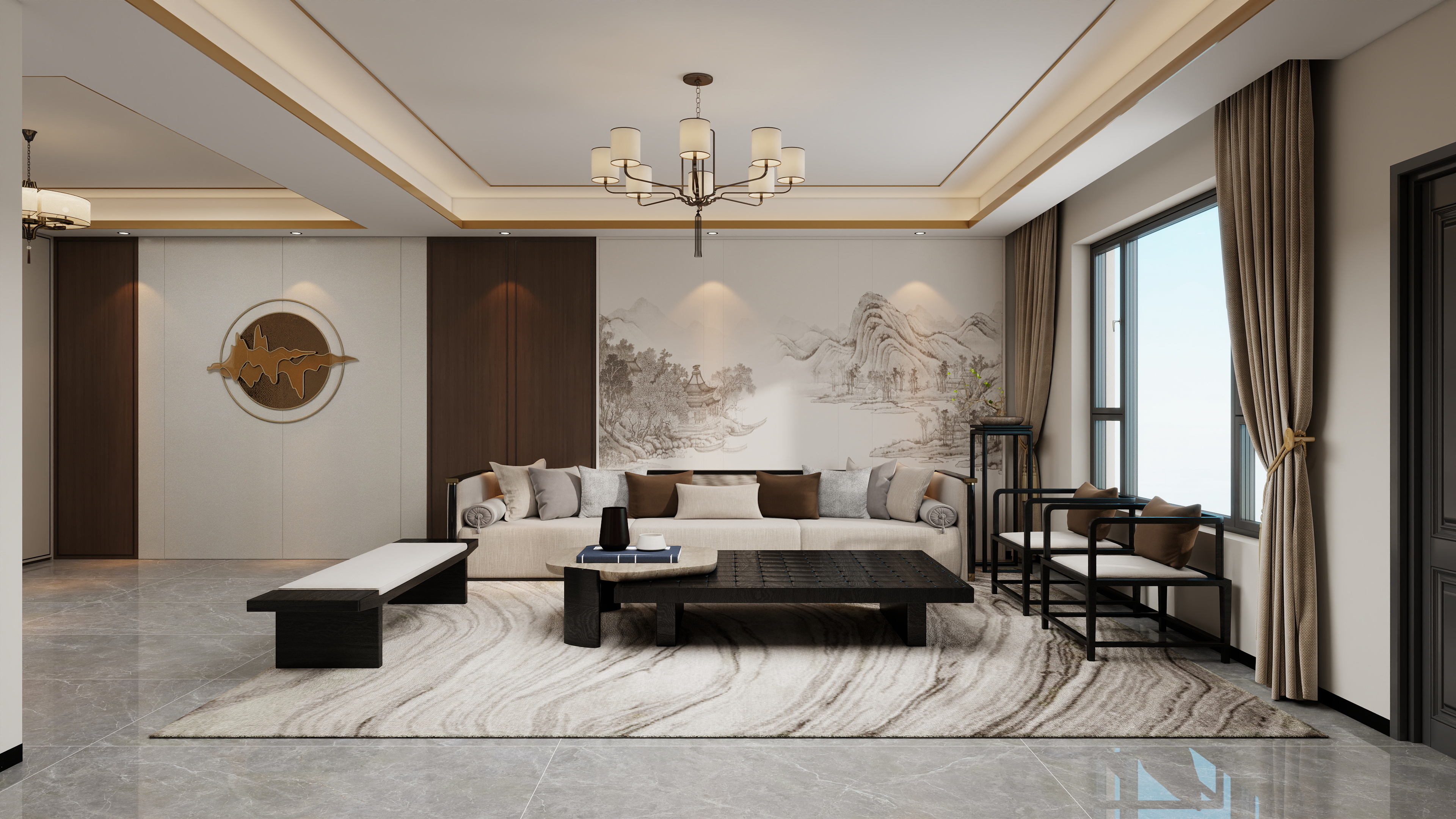 李青越-297方新中式风格四层别墅样板间装修效果图