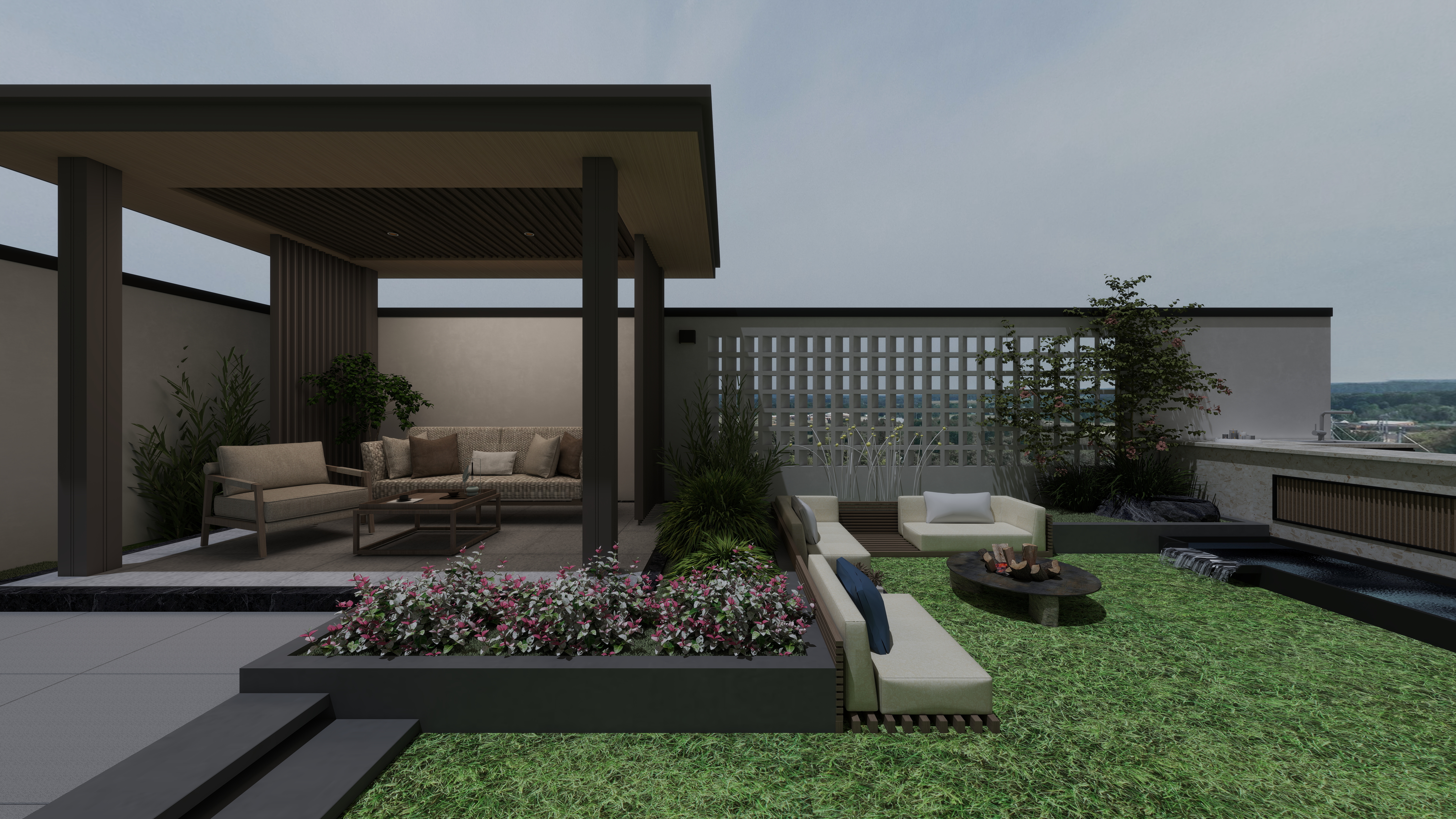 花园云设计-现代花园景观一层户外装修效果图第2张