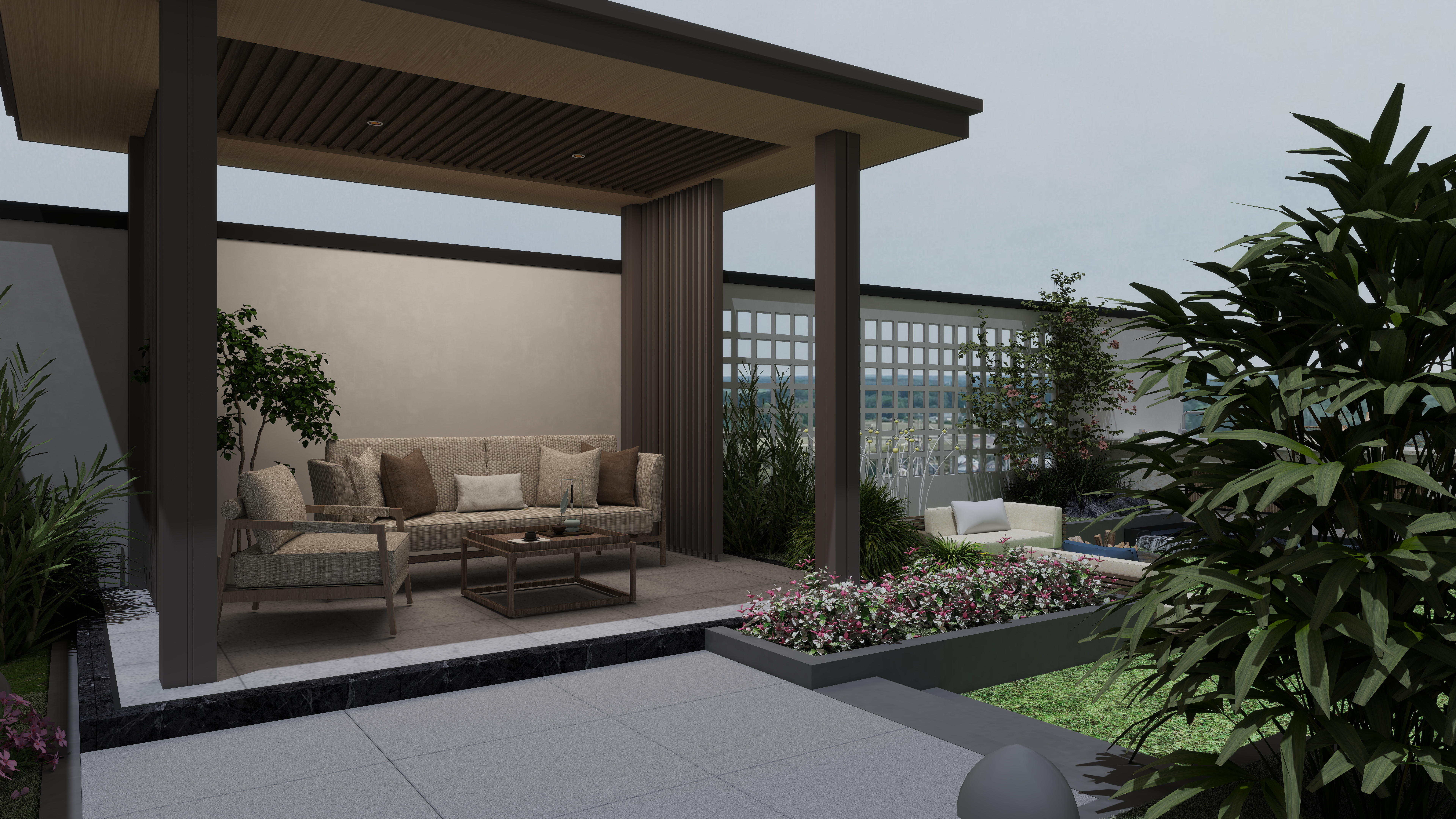 花园云设计-现代花园景观一层户外装修效果图第1张