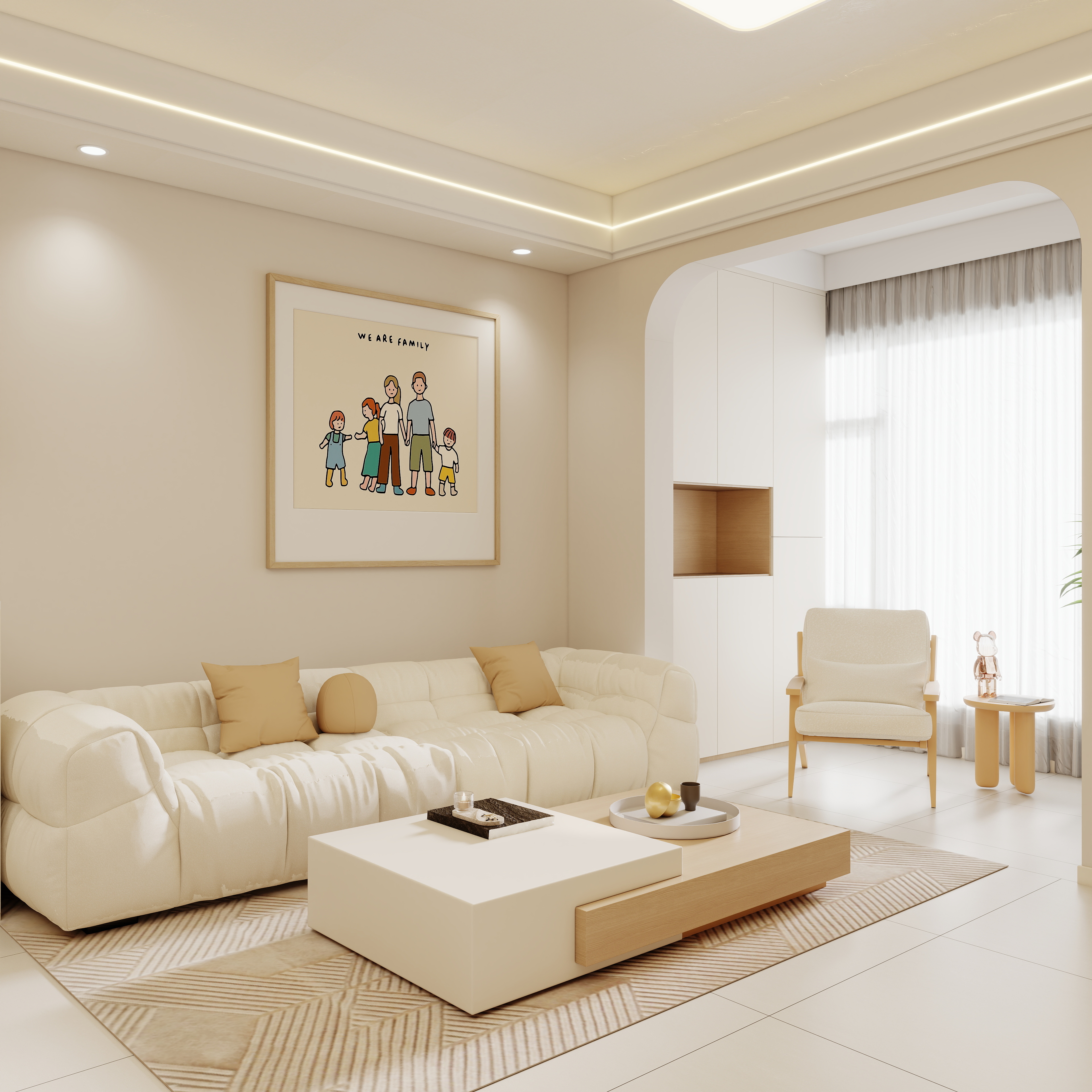 壹诺设计工作室-85㎡2室-奶油风装修效果图