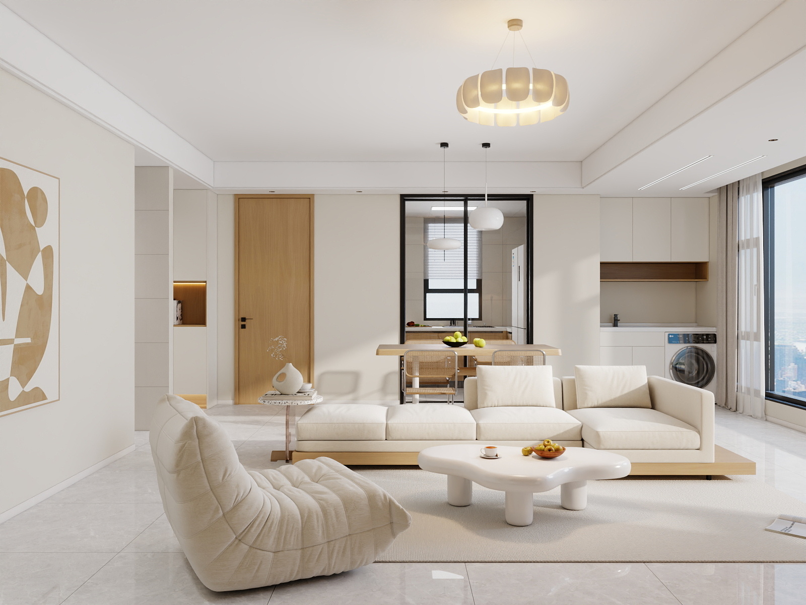 吴爽-102m²奶油简约风格装修效果图