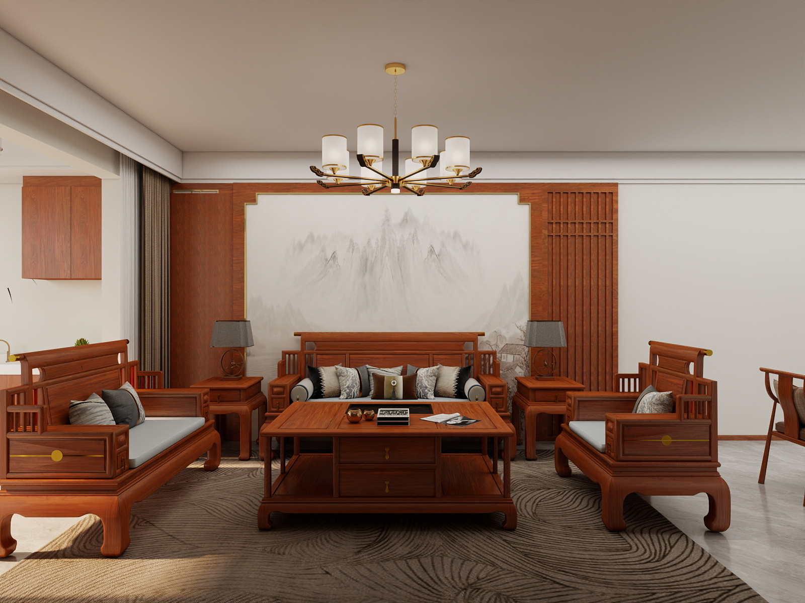 吴爽-119m²新中式风格设计装修效果图