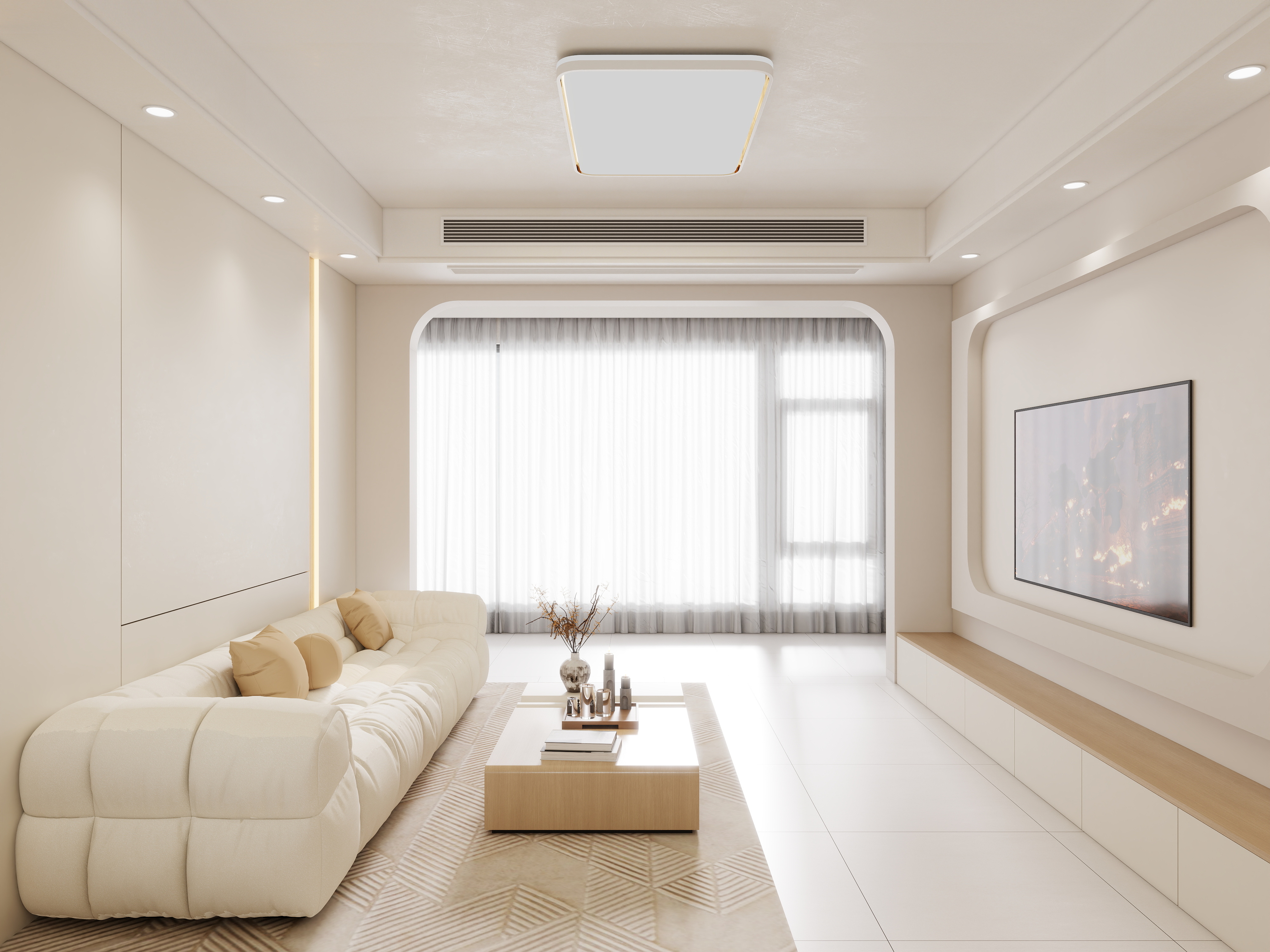 壹诺设计工作室-118㎡2室-奶油风装修效果图