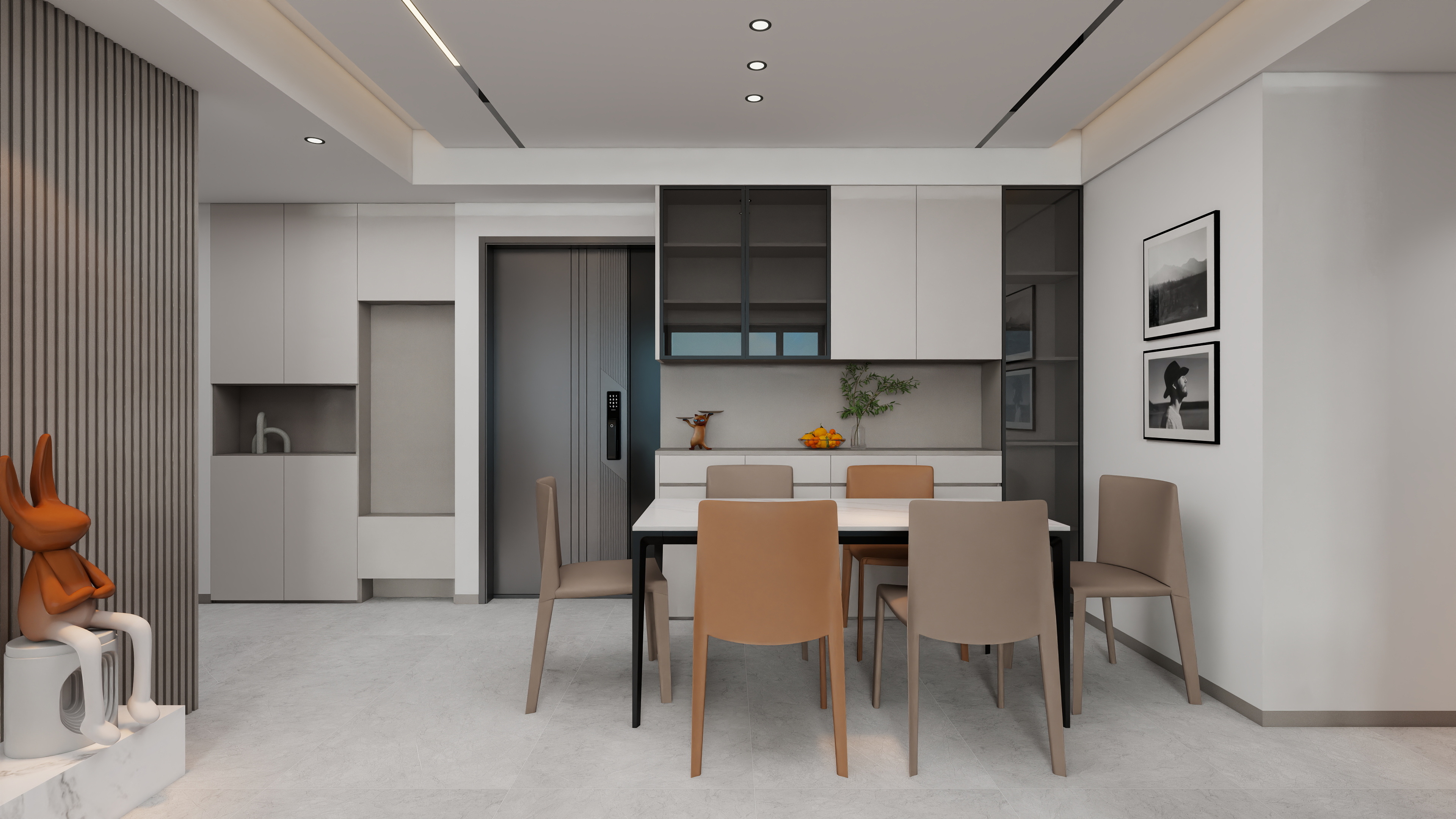 果乐设计-54方轻奢风格客餐厅厨房装修效果图