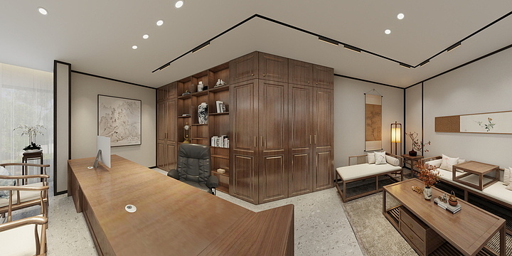 杨林-新中式办公室设计效果-装修设计方案