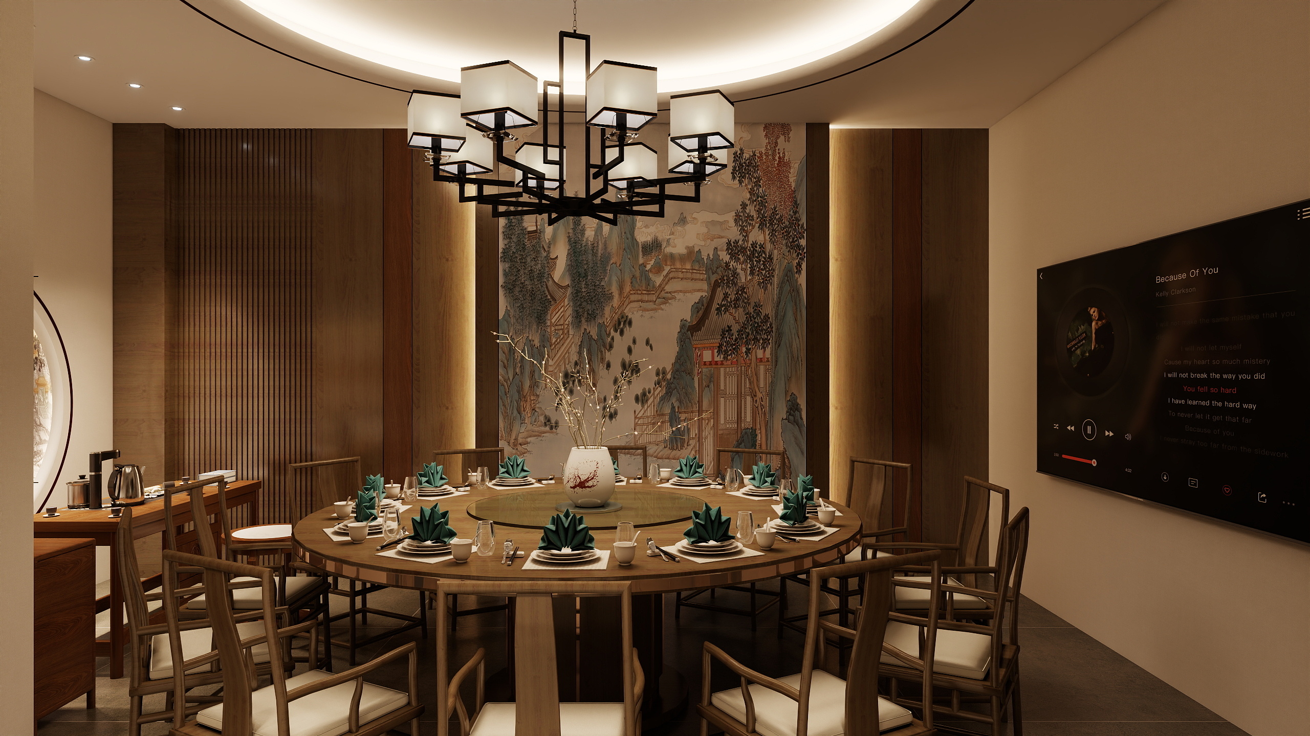 李青越-182方中式风格饭馆装修效果图