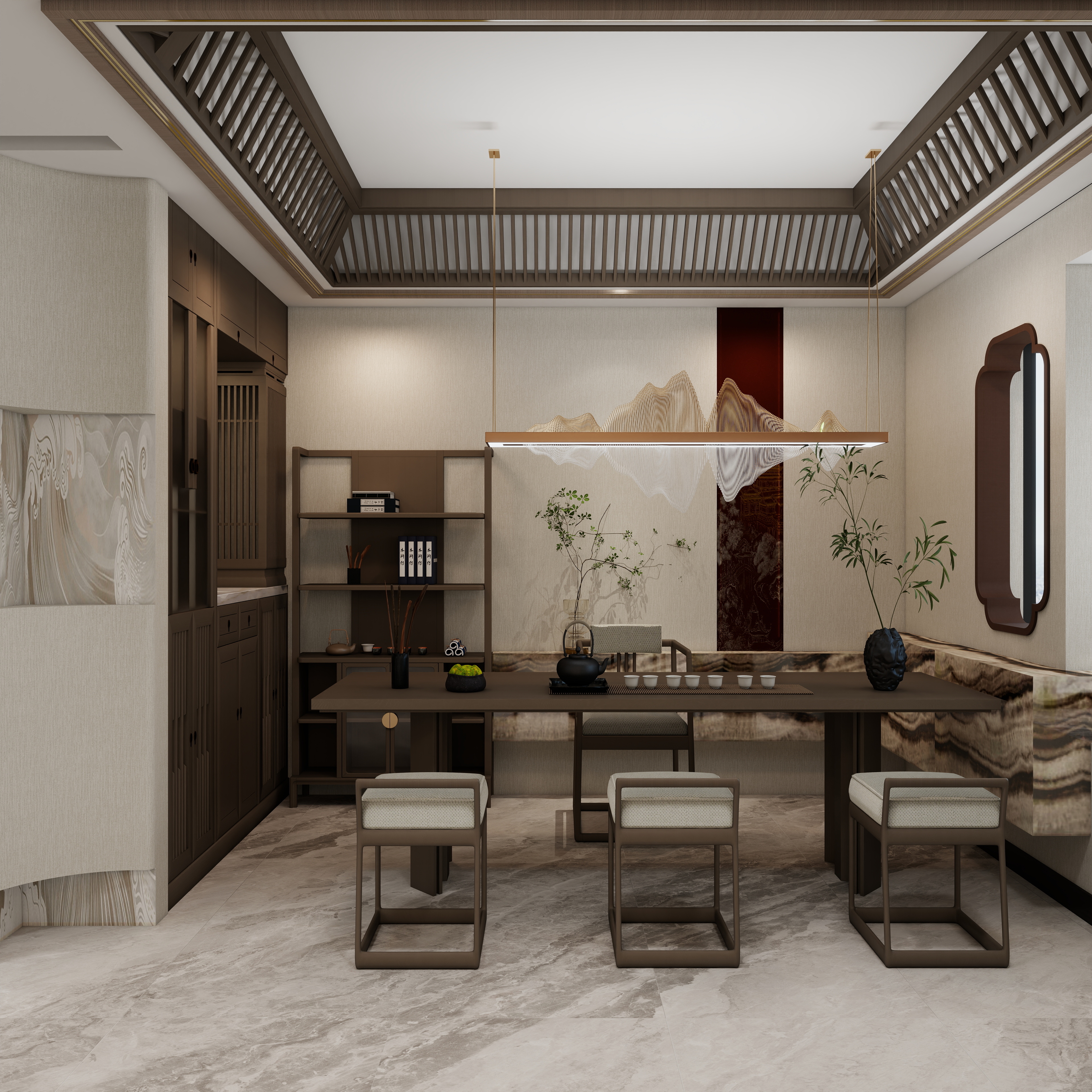 李青越-317方新中式风格别墅装修效果图