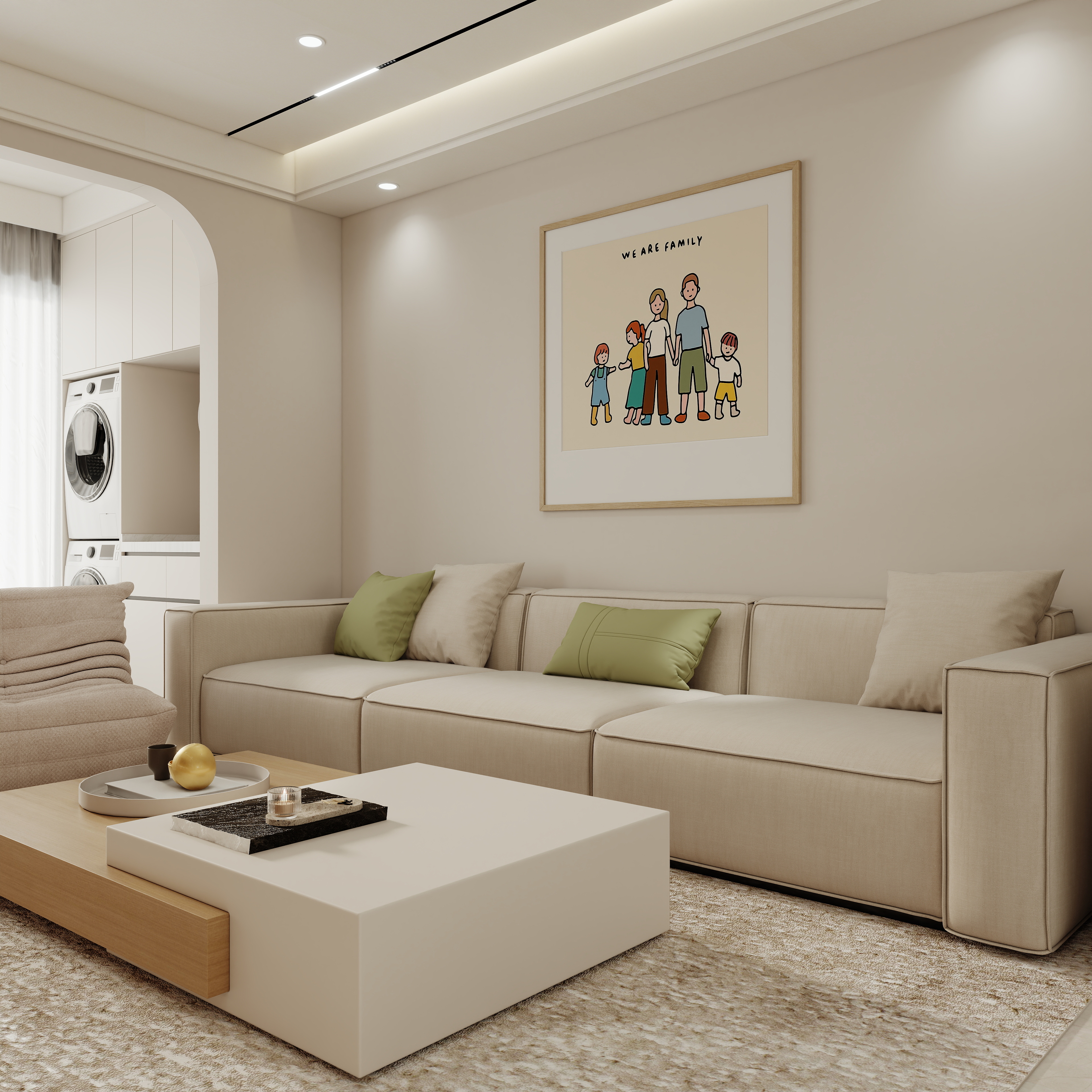 壹诺设计工作室-114㎡3室-奶油风 一层客餐厅装修效果图第1张