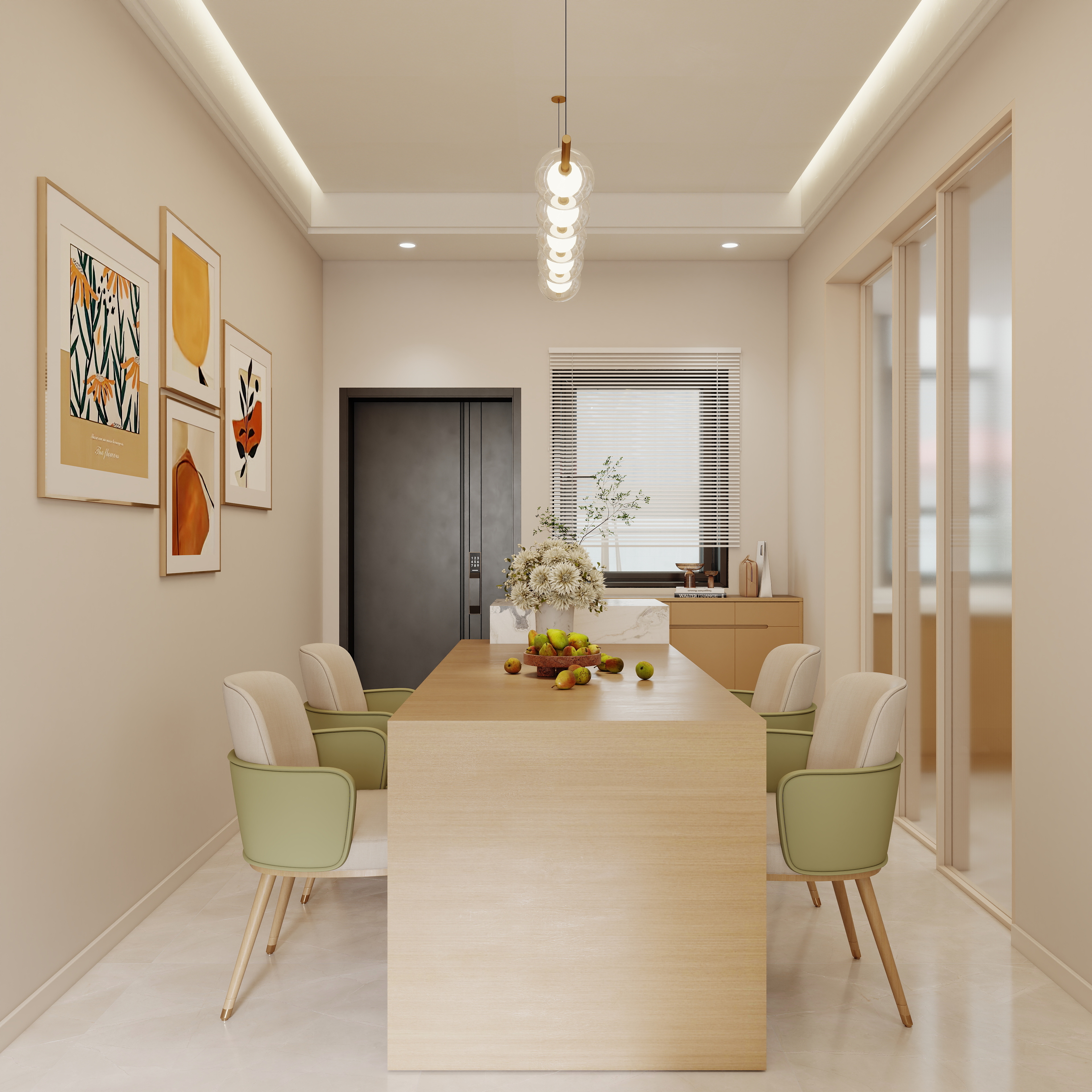 壹诺设计工作室-115㎡3室-原木奶油风一层客餐厅装修效果图第1张