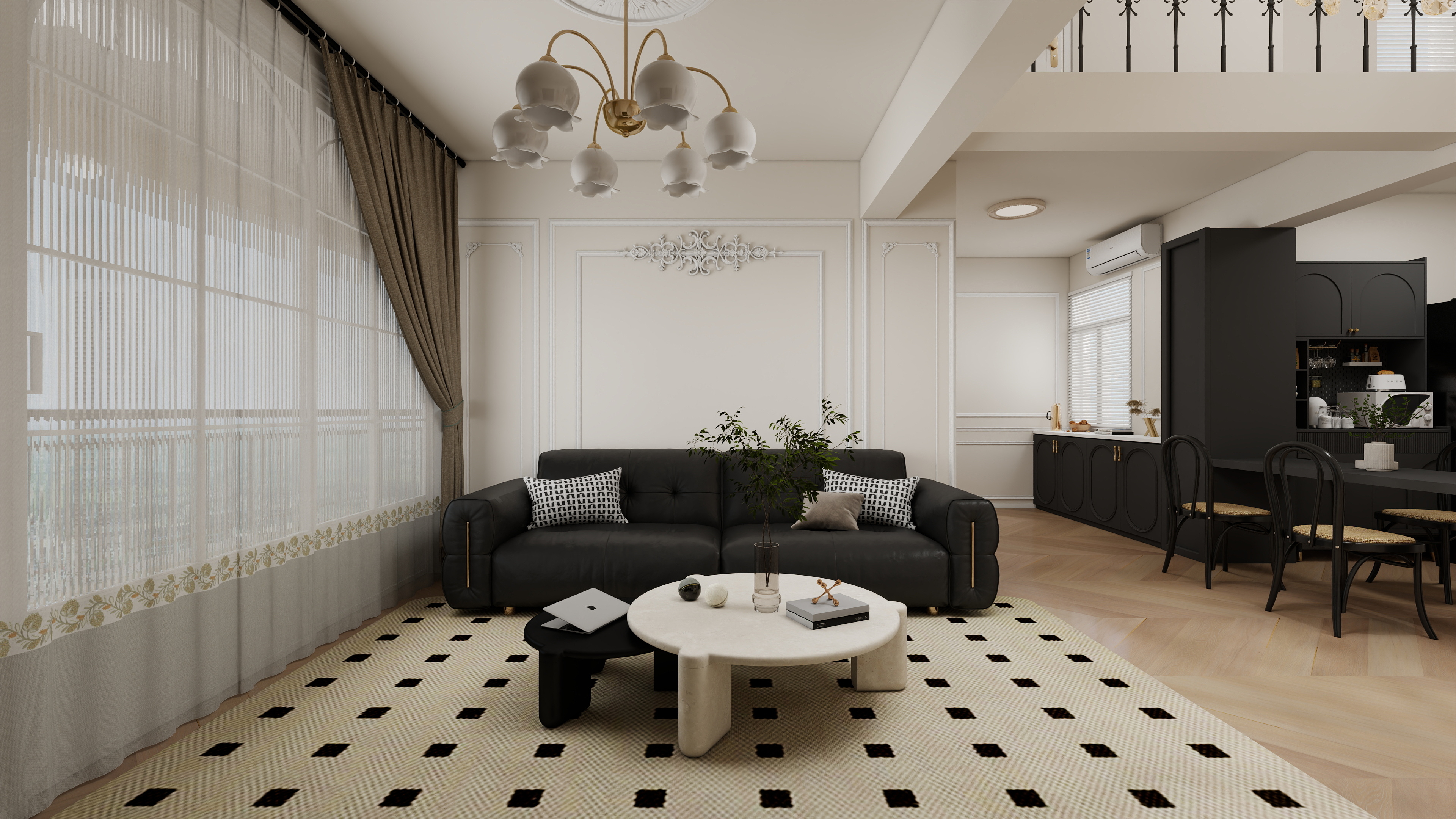 设计师丨胡月平-法式奶油181平二层复式装修效果图