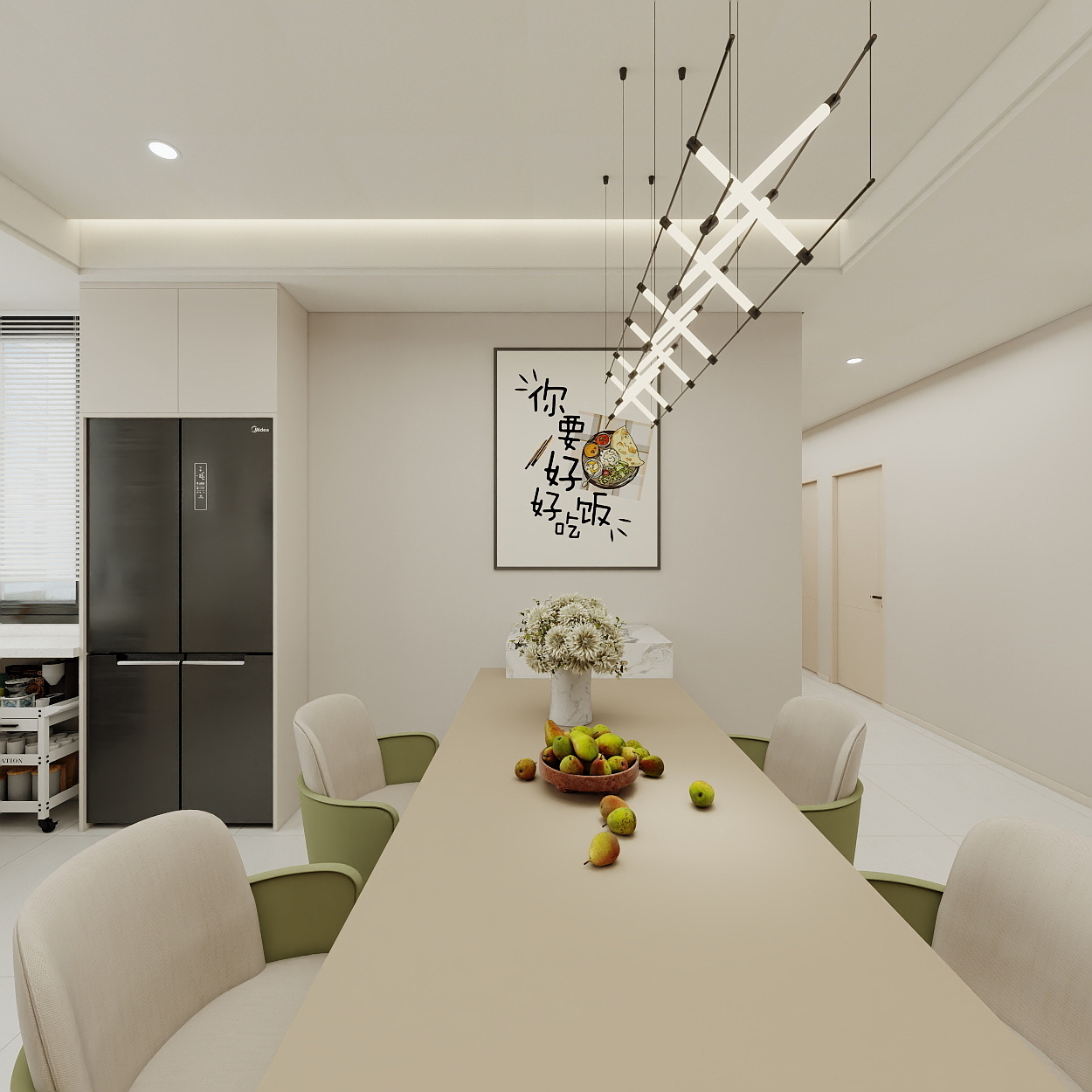 壹诺设计工作室-117㎡3室-现代奶油风一层客餐厅装修效果图第5张