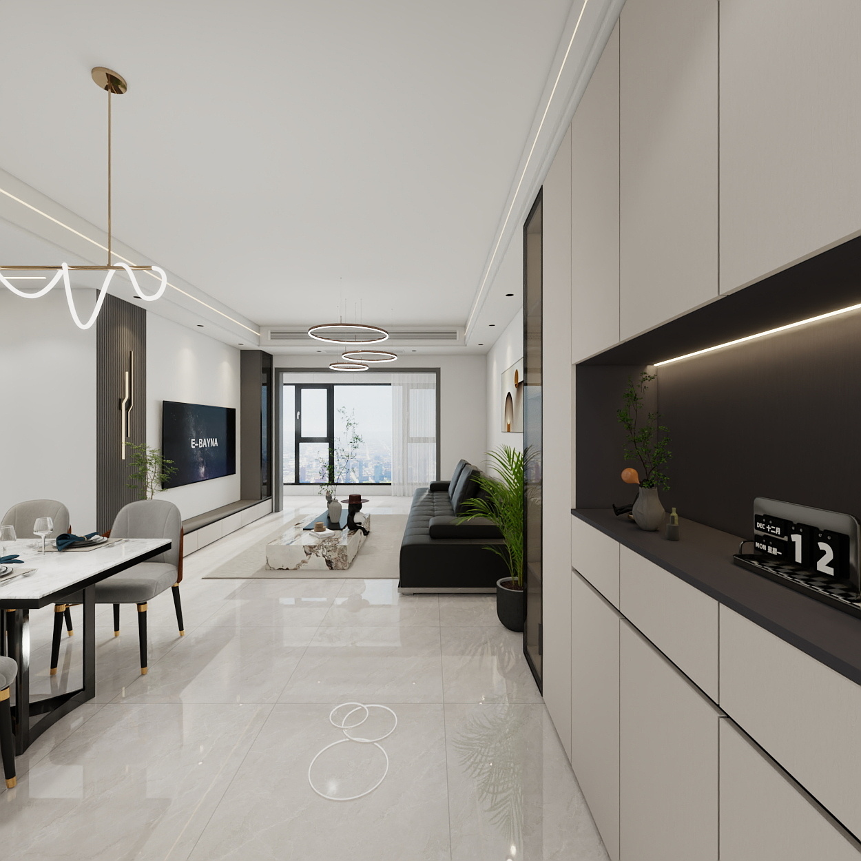 陈飞-108㎡三室两厅两卫效果展示一层客餐厅装修效果图第5张