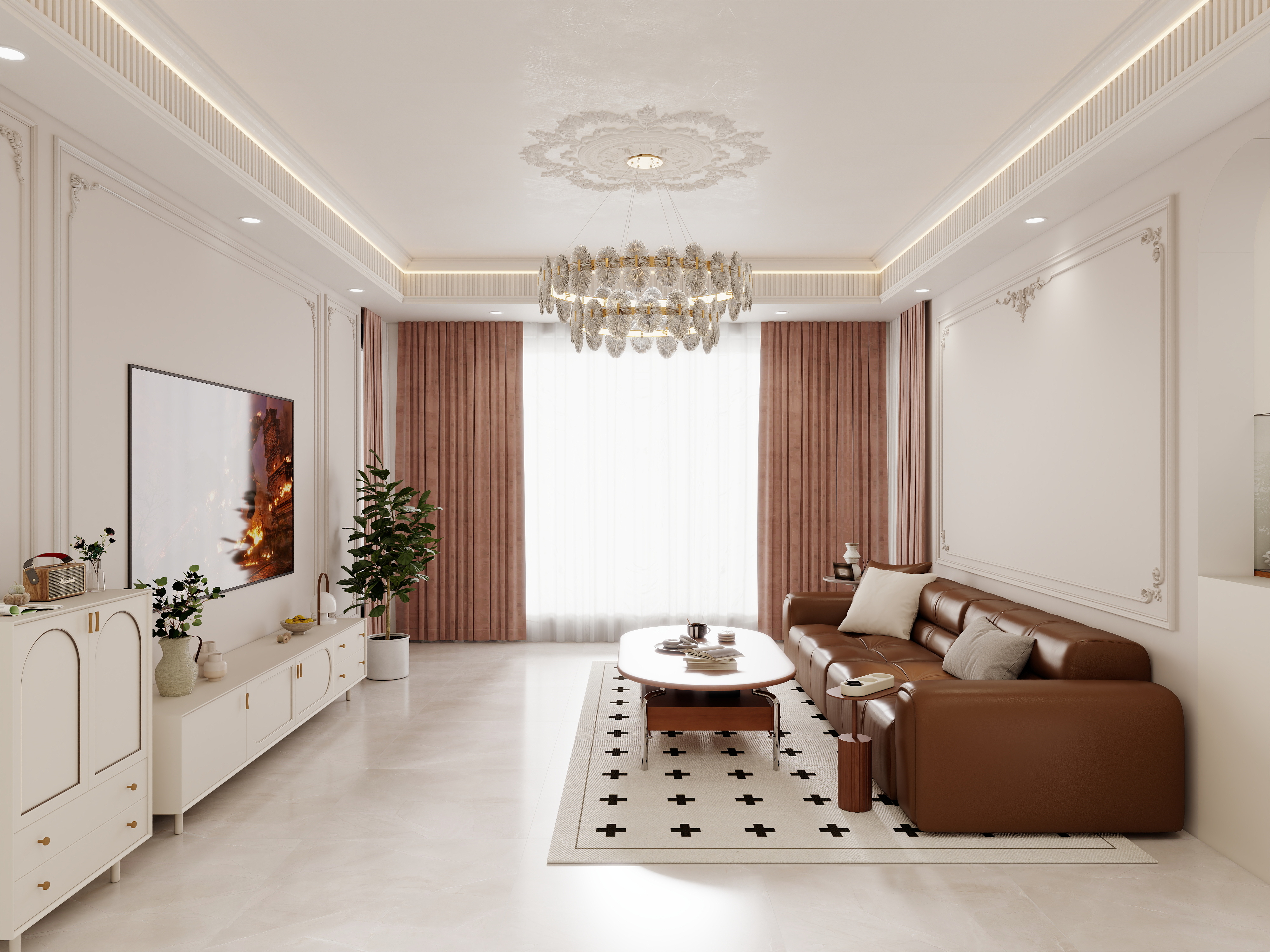 壹诺设计工作室-128㎡4室-法式奶油风装修效果图