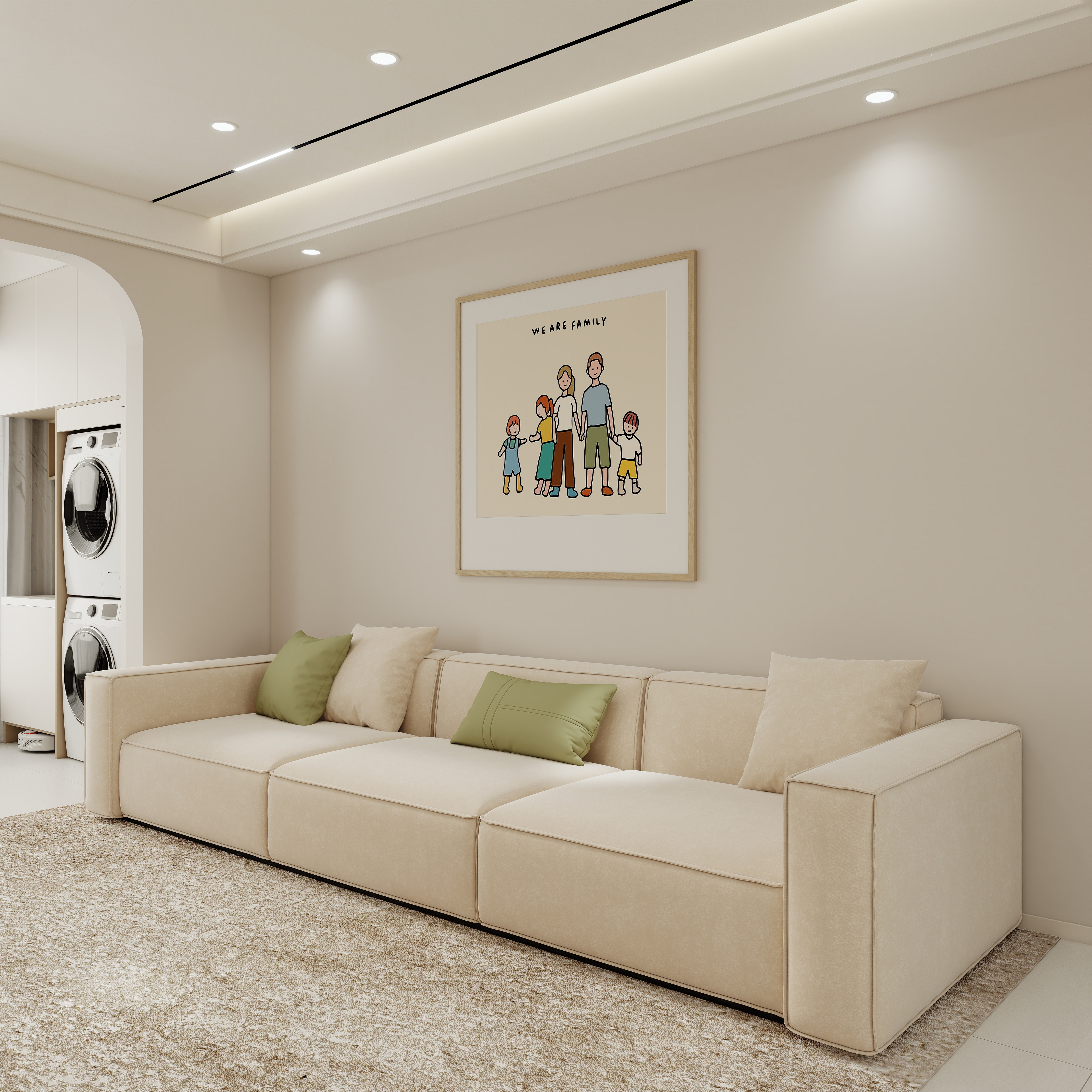 壹诺设计工作室-117㎡3室-现代奶油风一层客餐厅装修效果图第1张