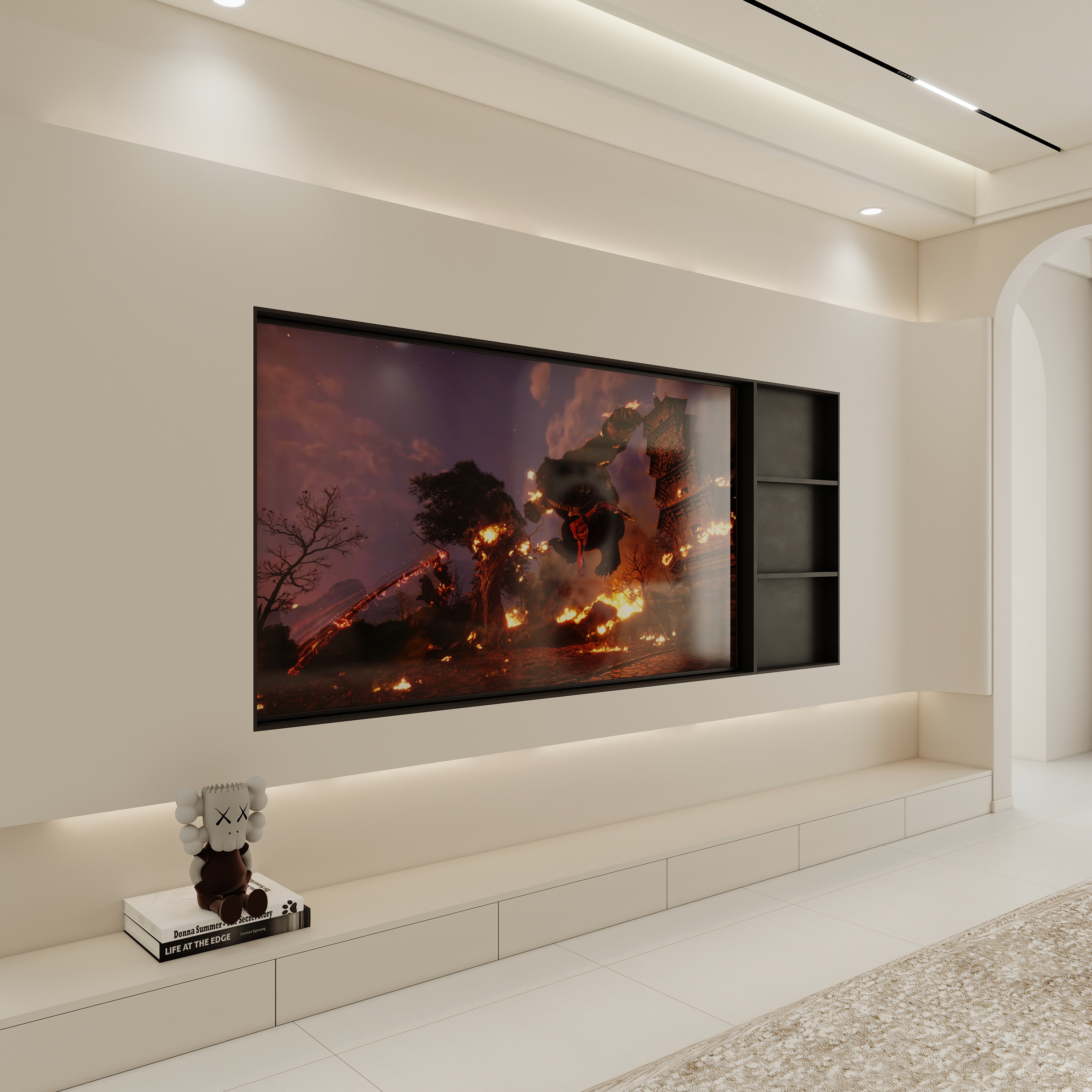 壹诺设计工作室-117㎡3室-现代奶油风一层客餐厅装修效果图第4张