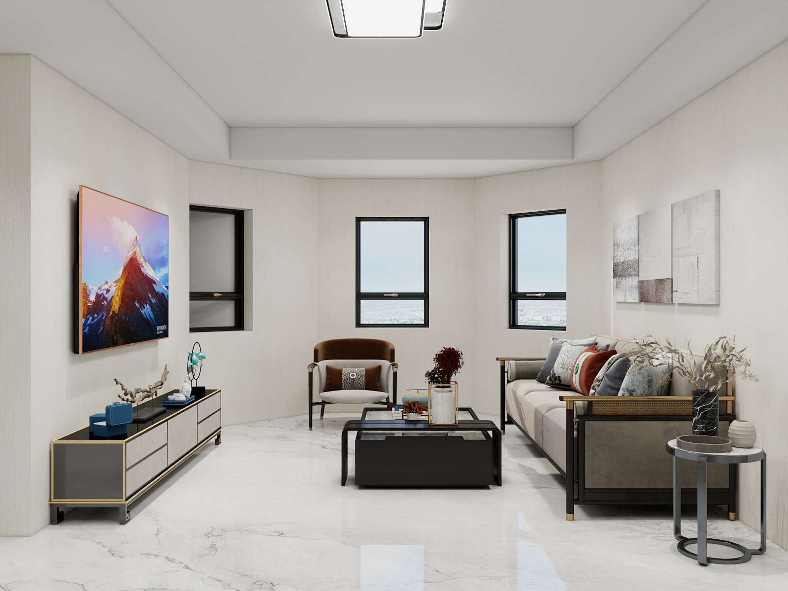 吴爽- 119m²奶油简约风格设计  装修效果图