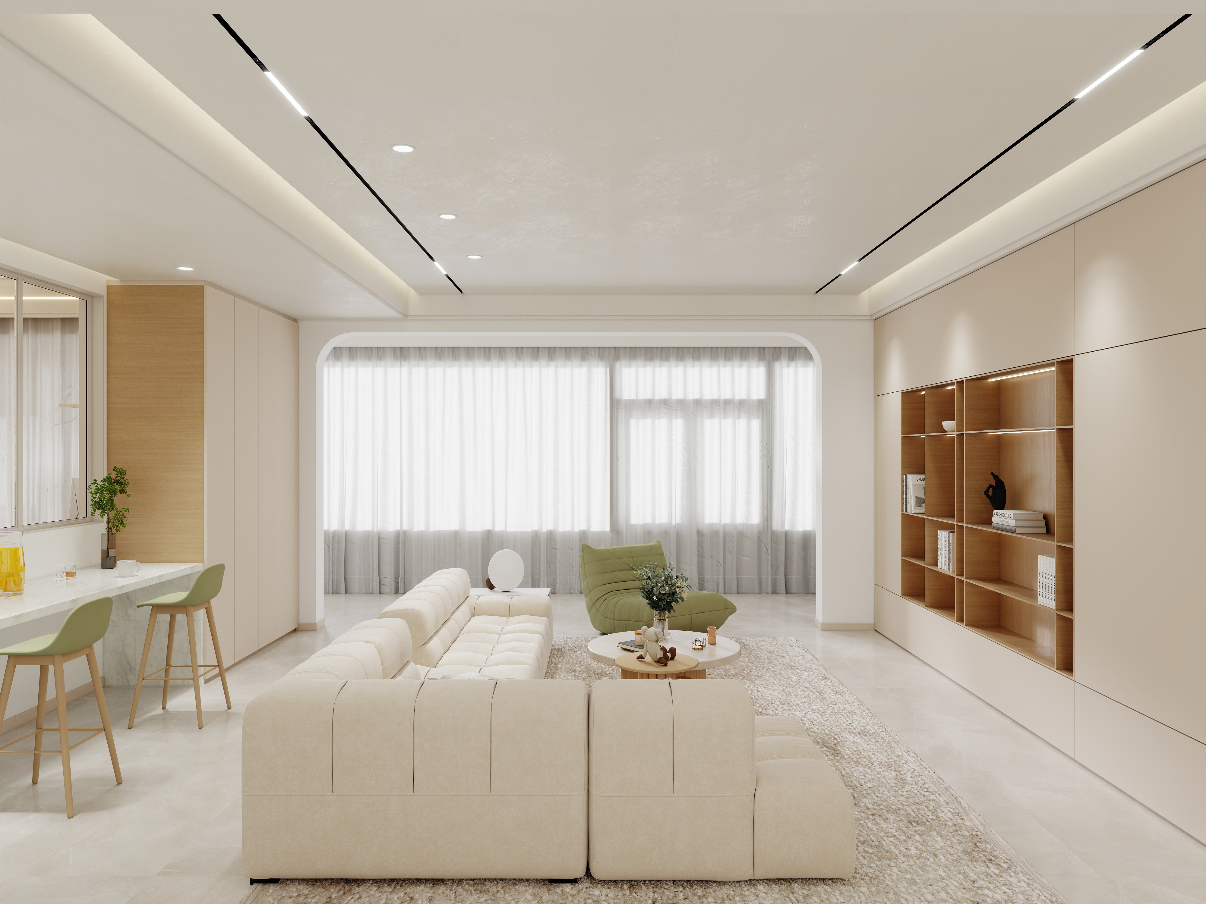 壹诺设计工作室-151㎡3室-原木奶油风装修效果图