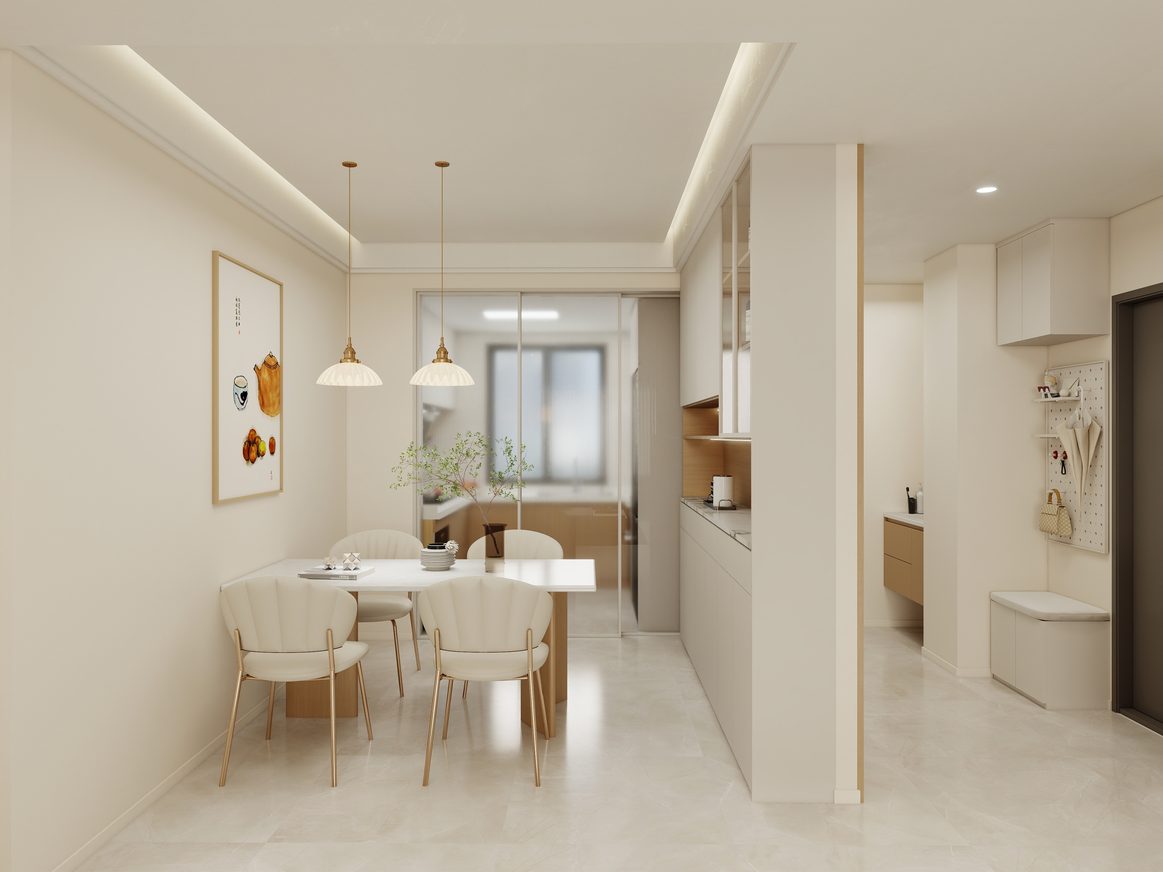 壹诺设计工作室-95㎡2室-奶油风  一层客厅装修效果图第3张