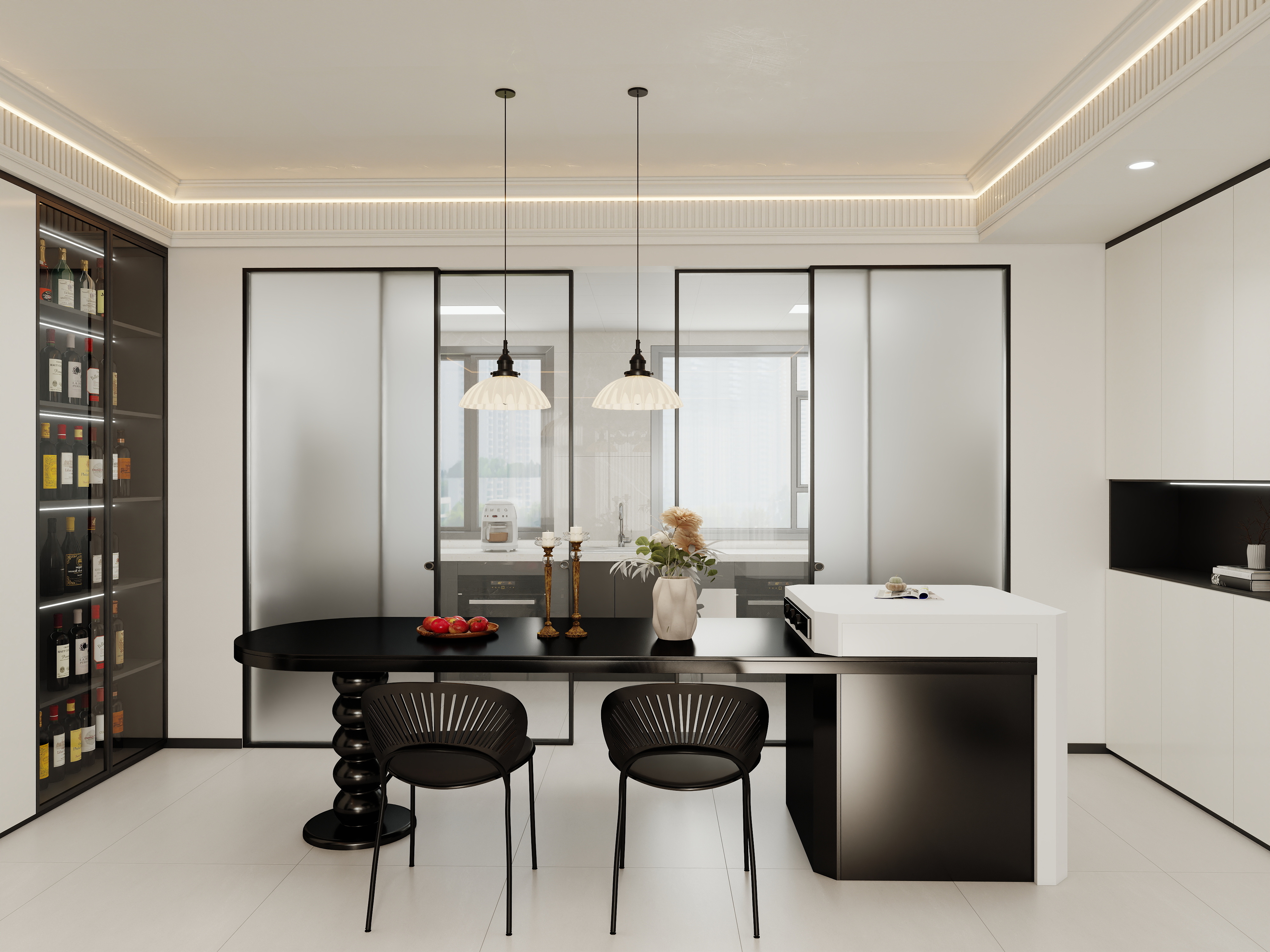 壹诺设计工作室-122㎡3室-极简黑白灰装修效果图