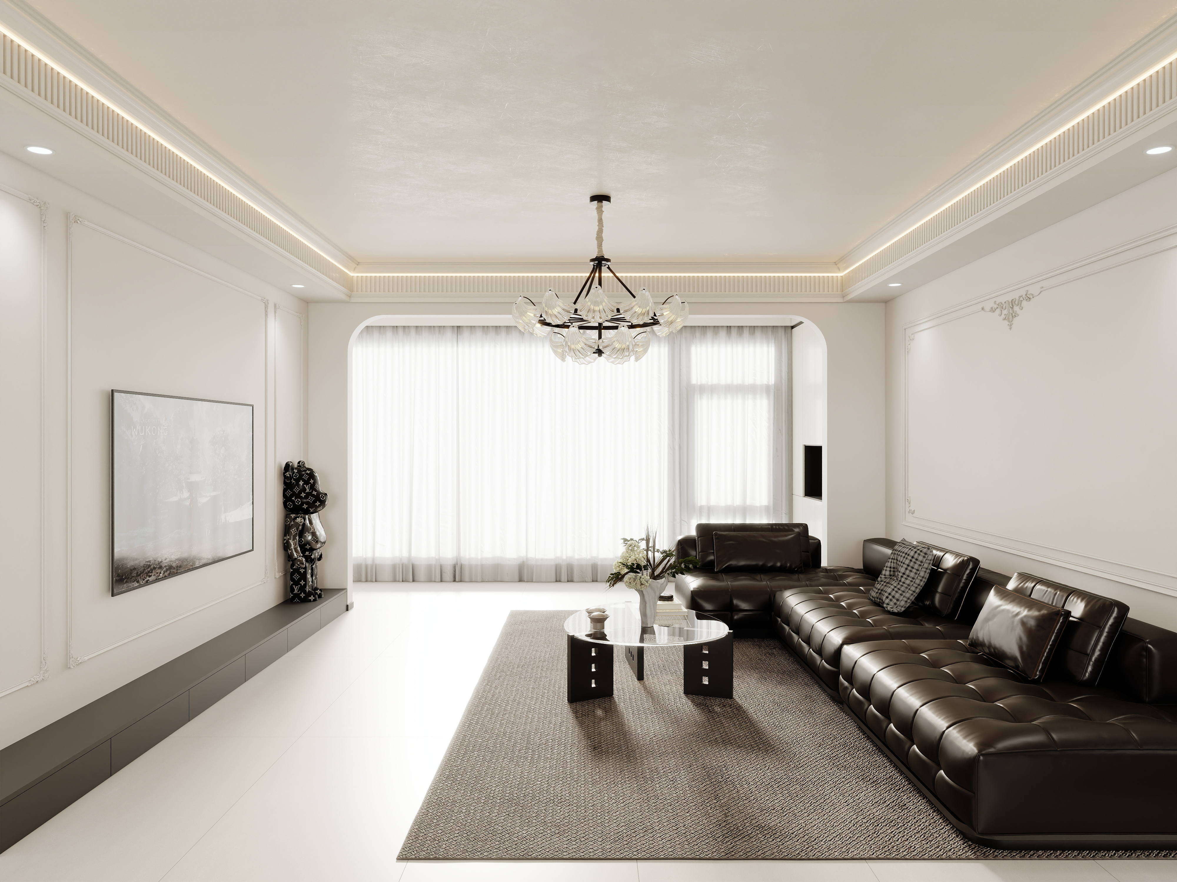 壹诺设计工作室-122㎡3室-极简黑白灰装修效果图