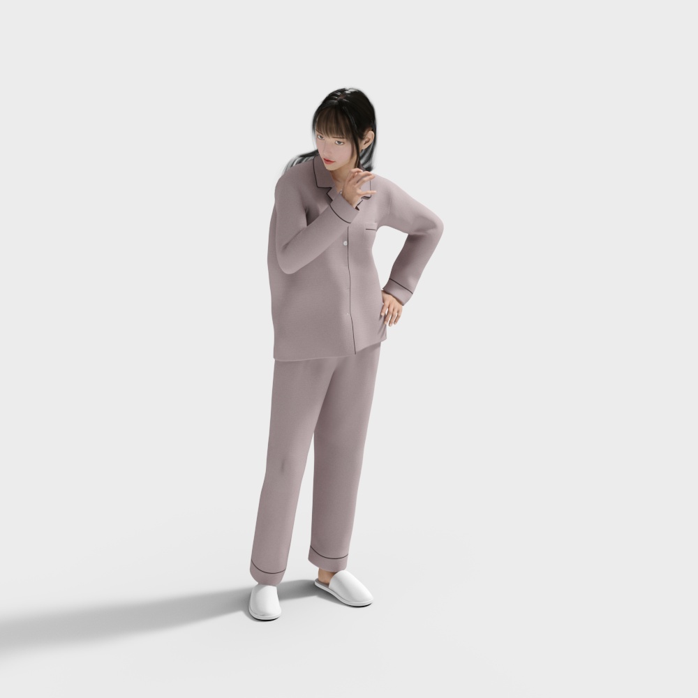 站着刷牙的女人3D模型