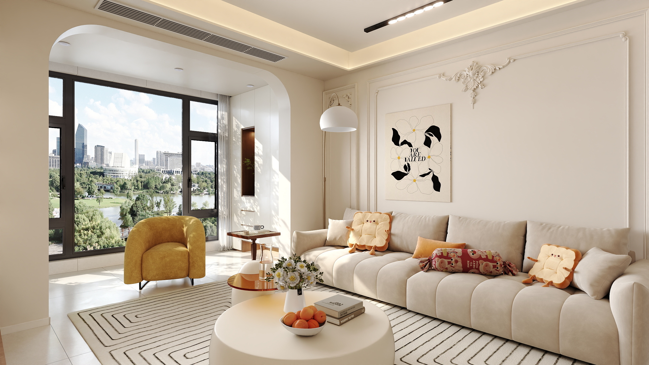 李哈哈室内设计-zhuxi西关街94平米奶油风格装修效果图