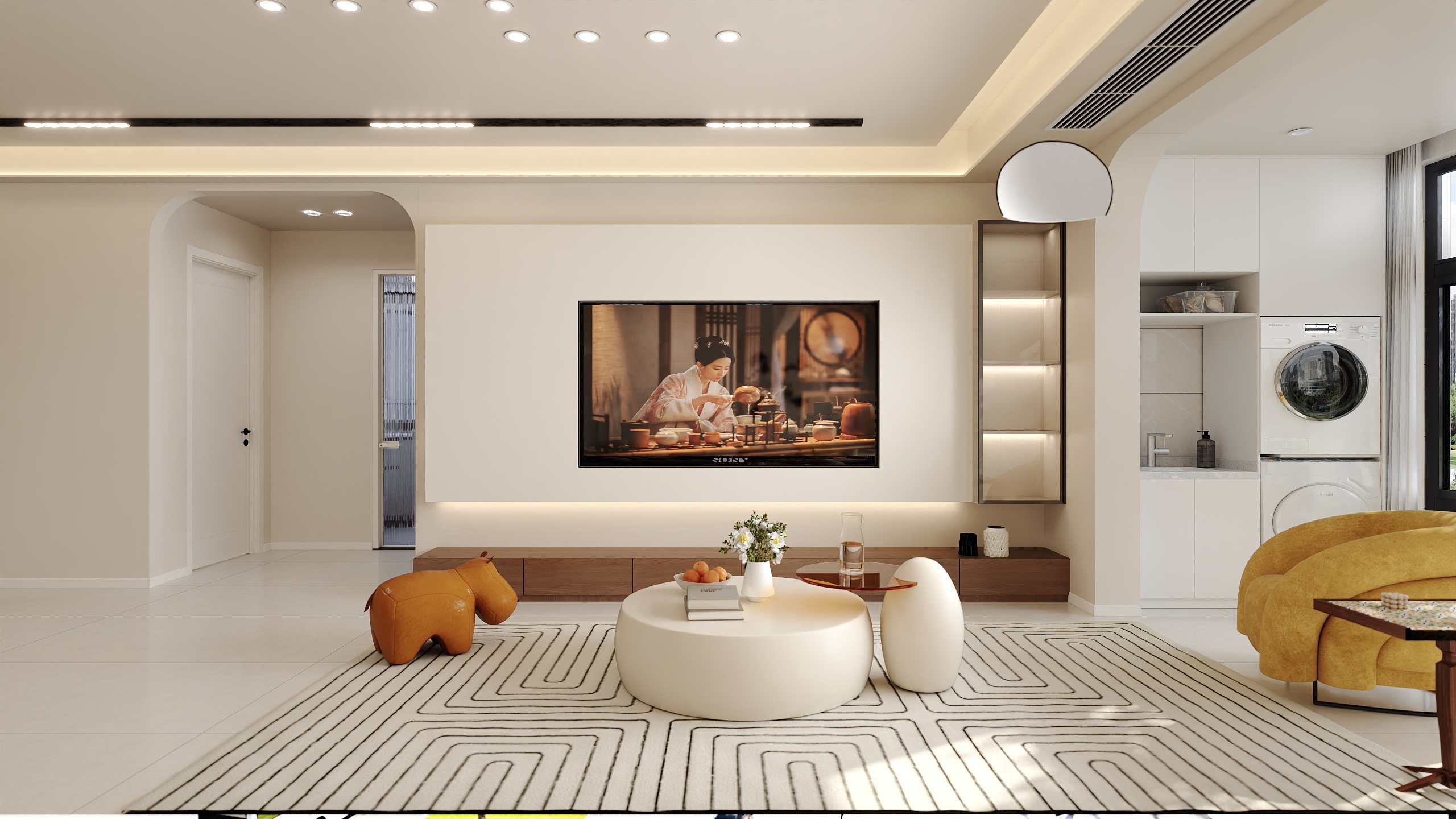 李哈哈室内设计-zhuxi西关街94平米奶油风格装修效果图