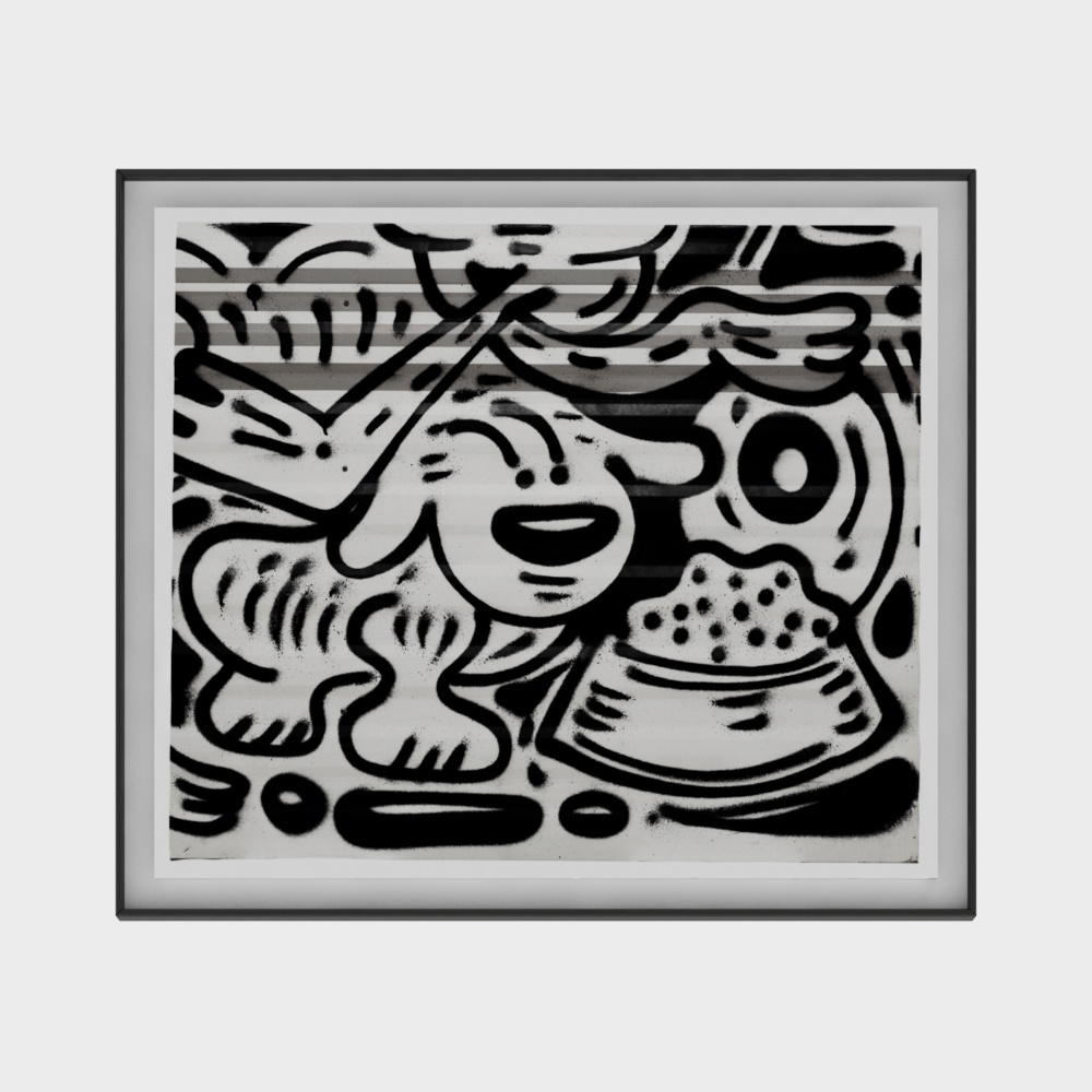 现代黑白涂鸦装饰画3D模型