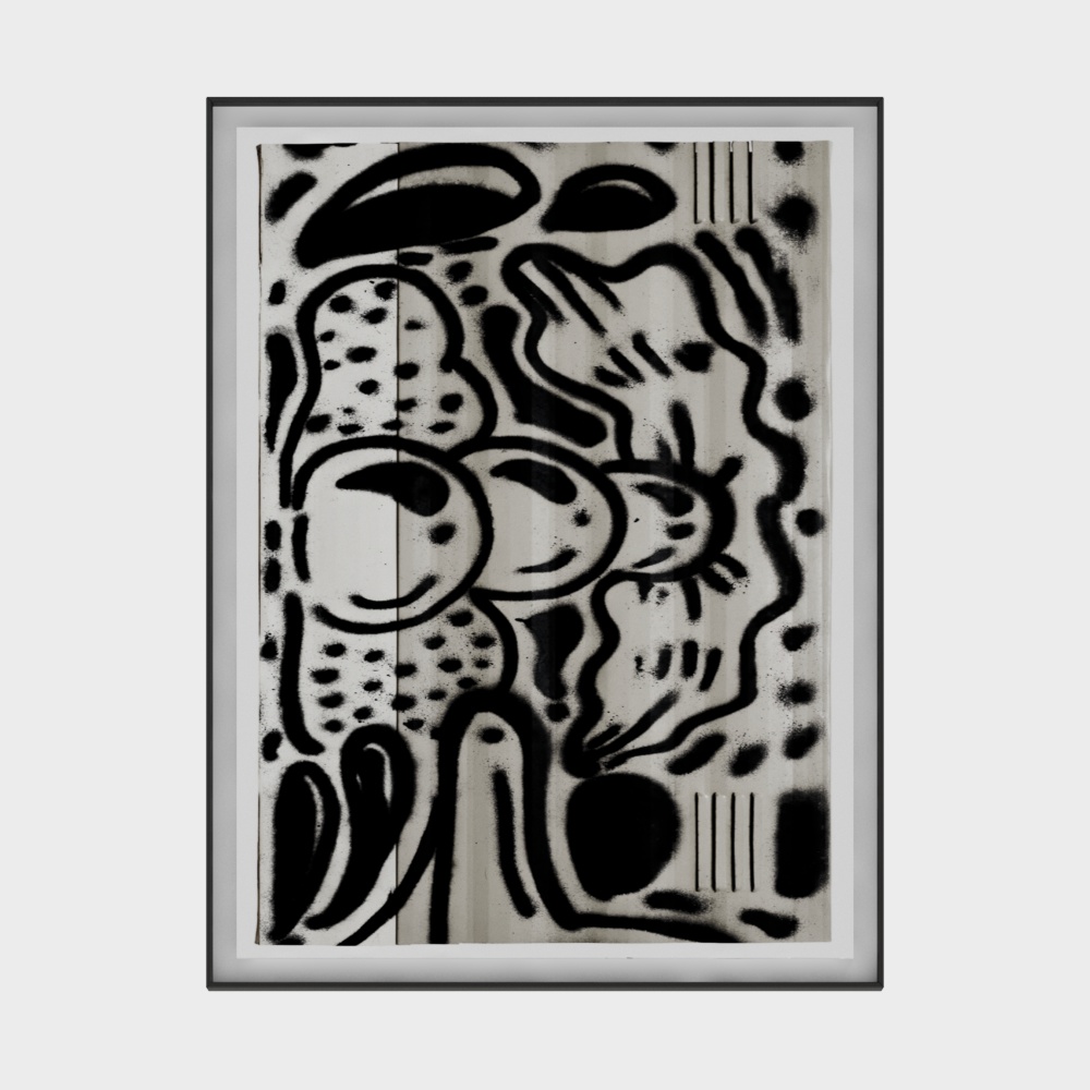 现代黑白涂鸦装饰画3D模型