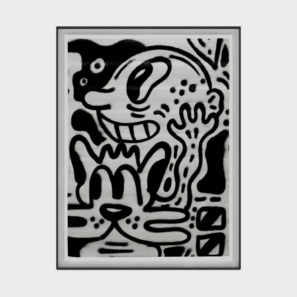 现代黑白涂鸦装饰画3D模型