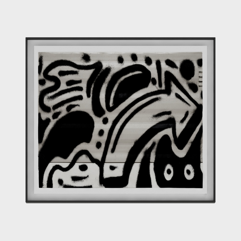 现代黑白涂鸦装饰画3D模型