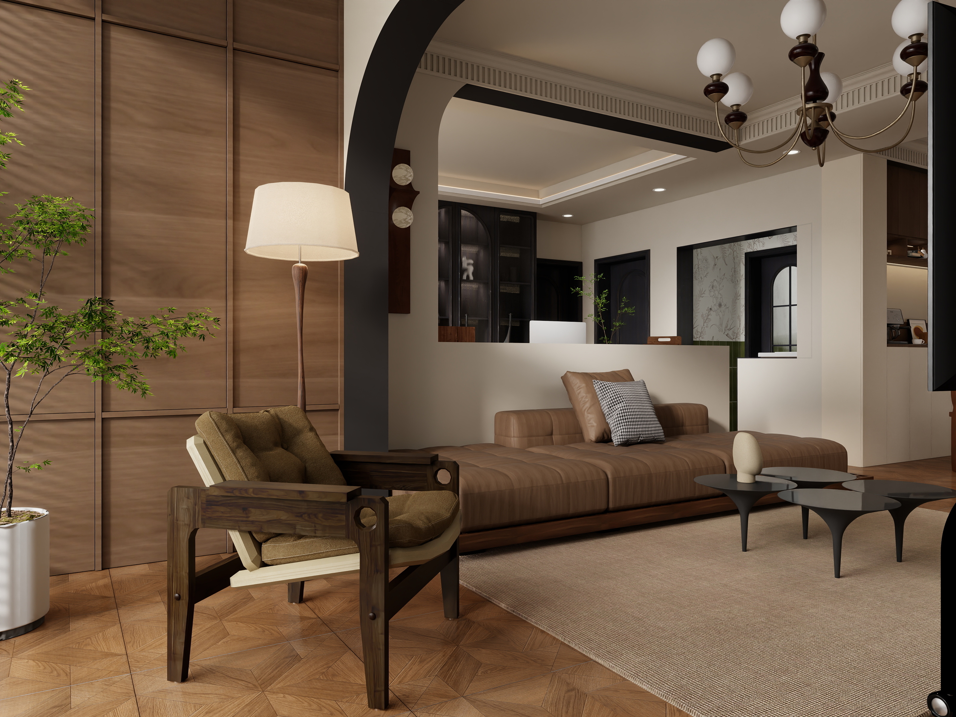 囍QGKc-轻法式中古风住宅-复古装修效果图