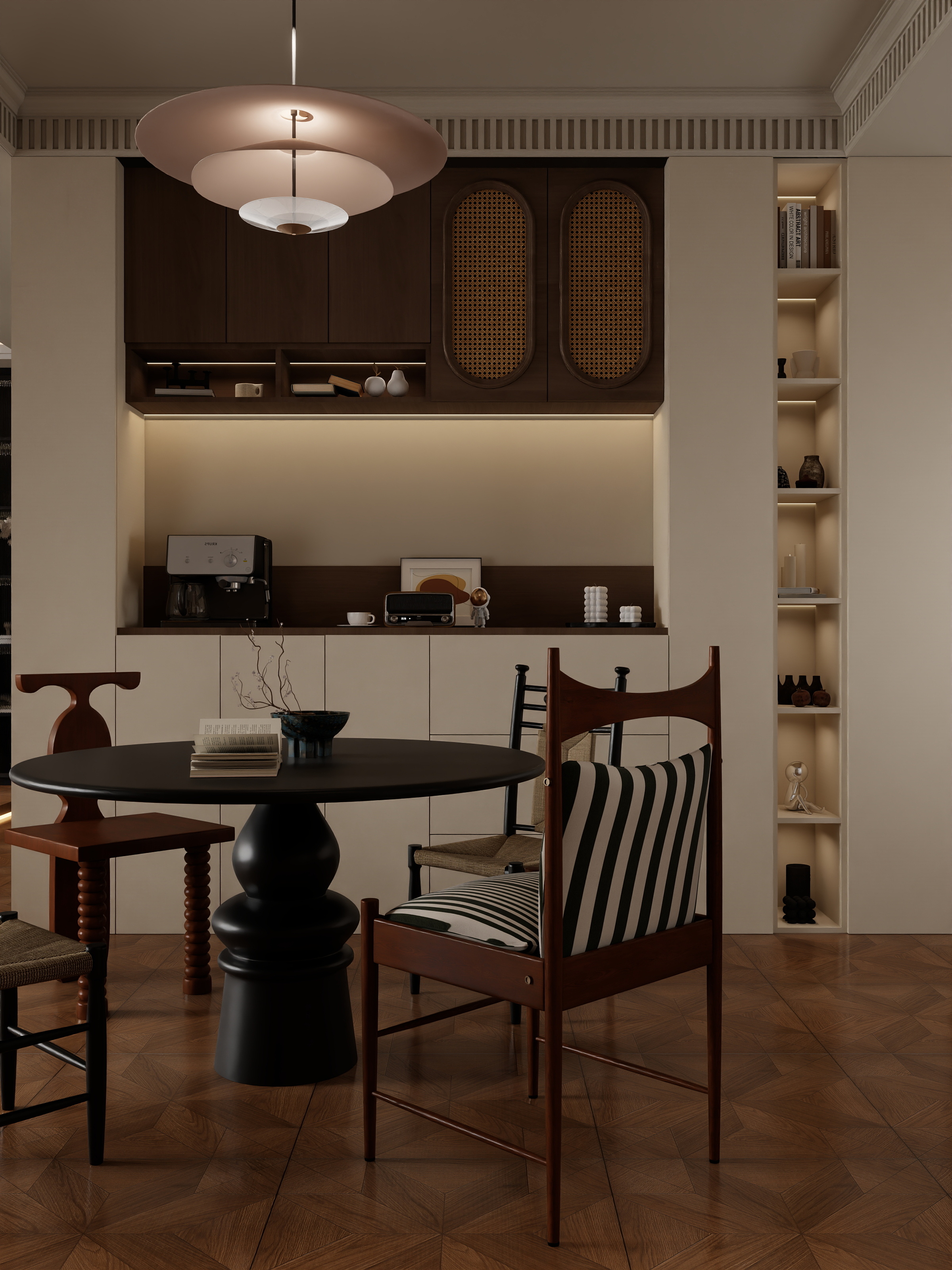 囍QGKc-轻法式中古风住宅-复古装修效果图