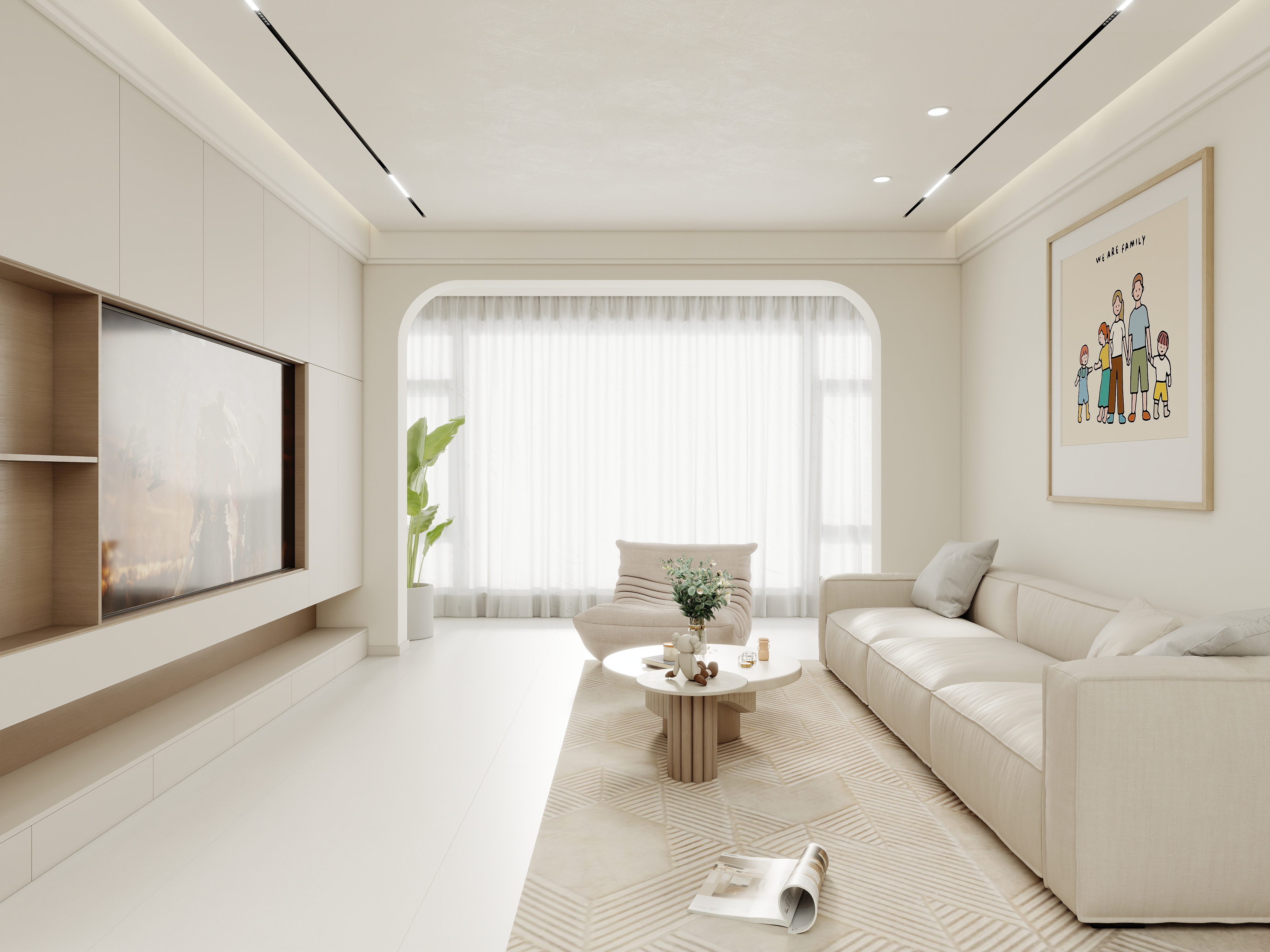 壹诺设计工作室-121㎡3室-奶油风装修效果图