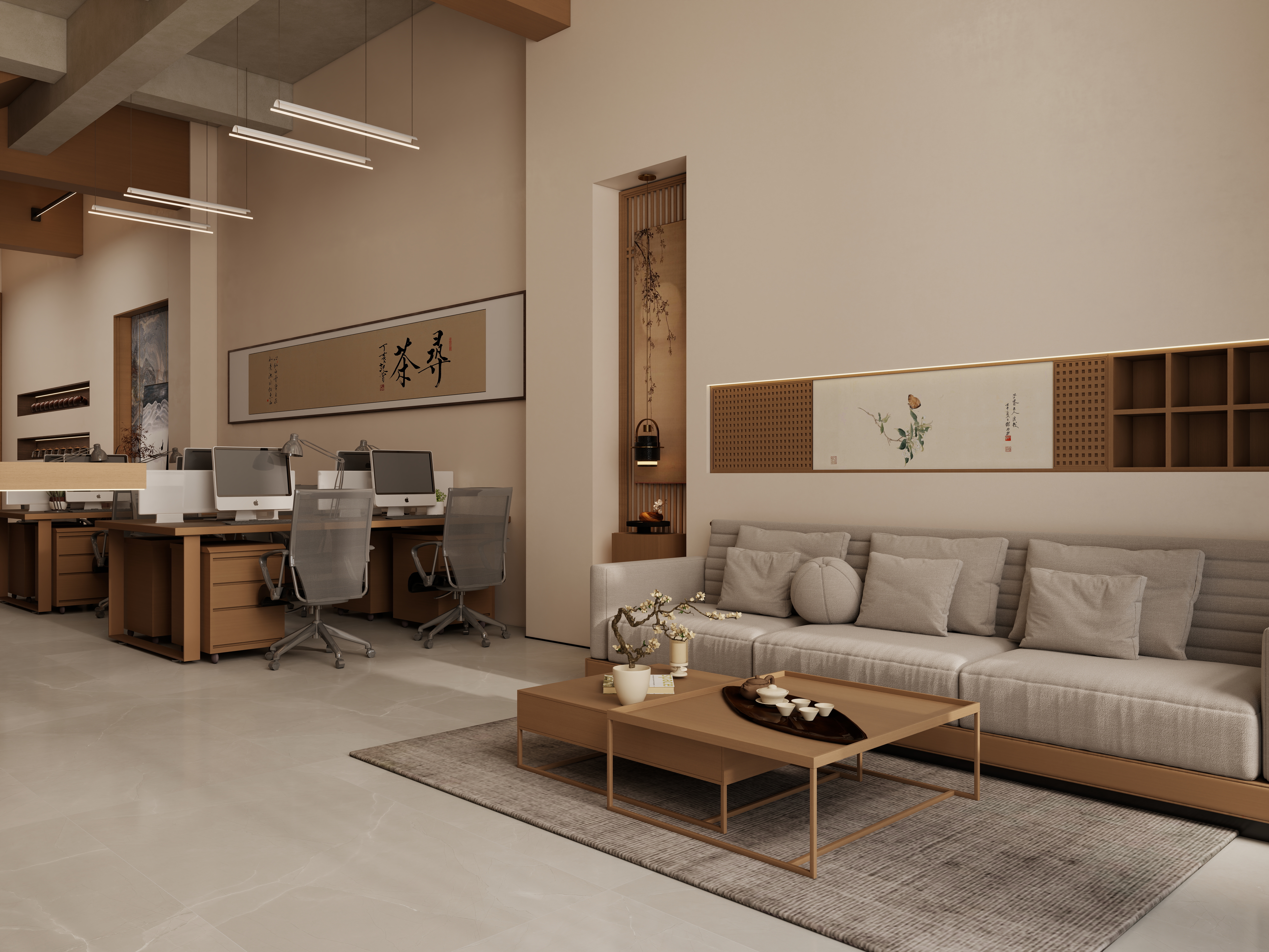 庄育霖-175平复式新中式办公室设计一层办公室装修效果图第2张