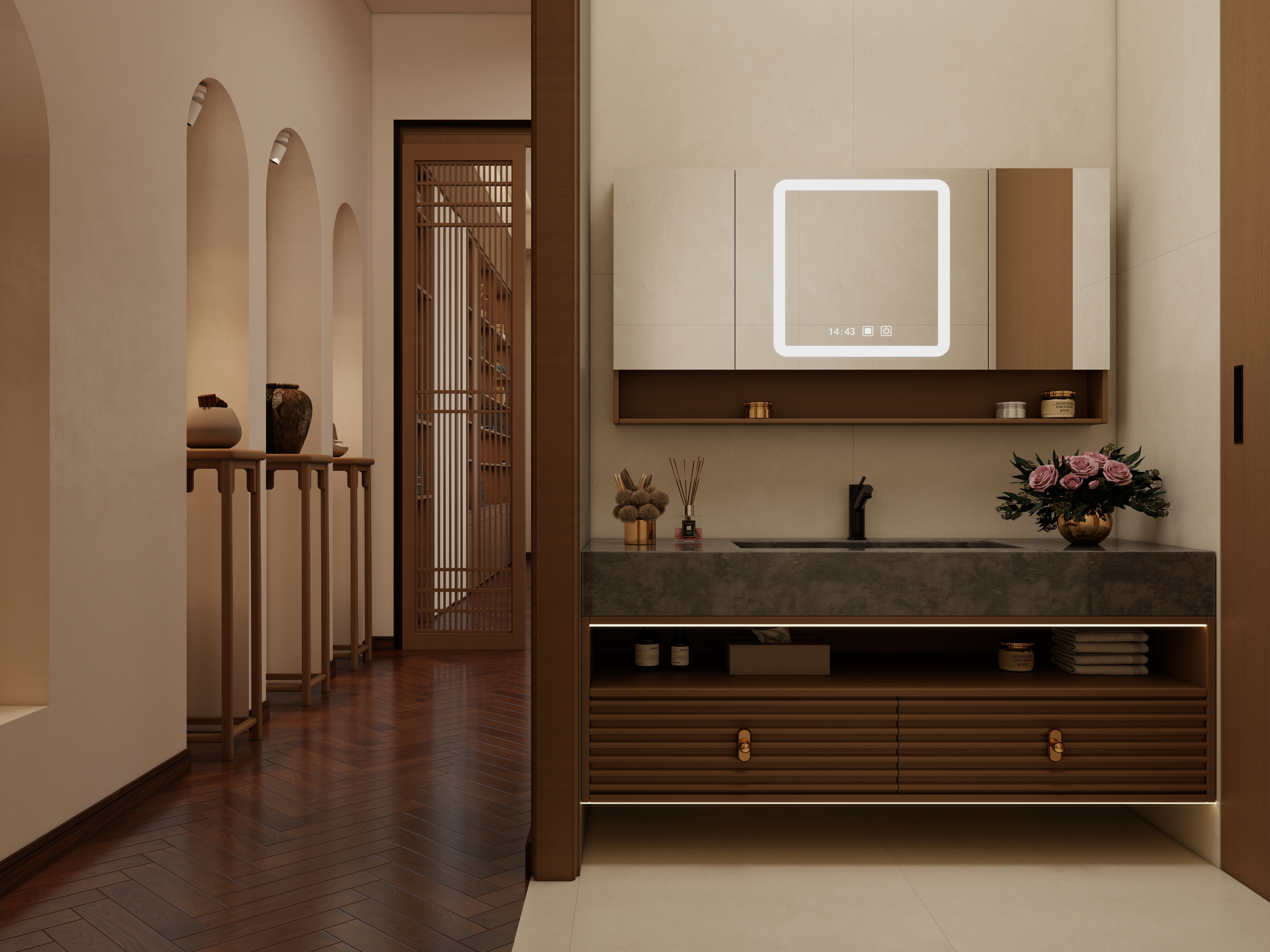 庄育霖-175平复式新中式办公室设计二层卫生间装修效果图第1张