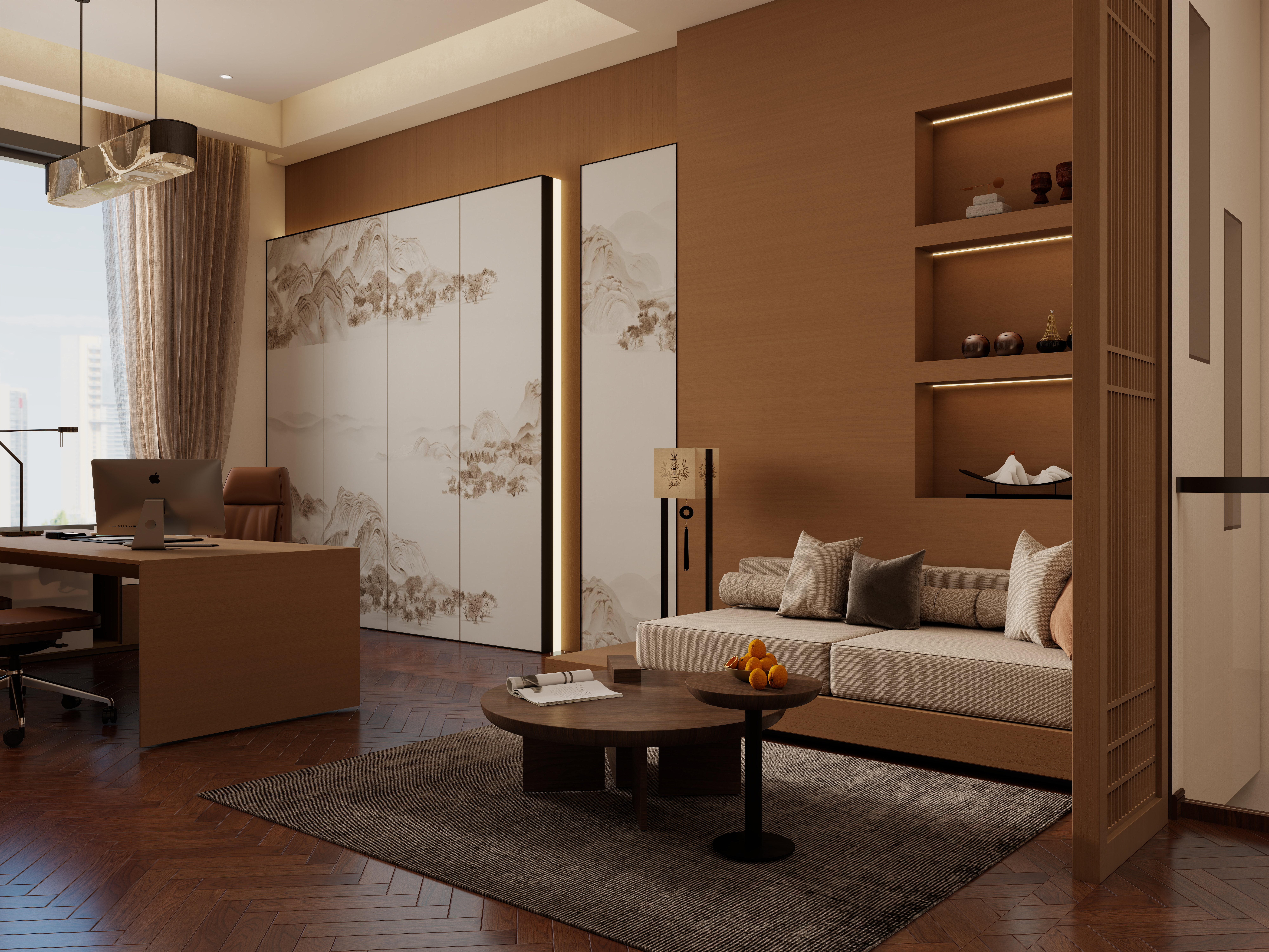 庄育霖-175平复式新中式办公室设计二层经理室装修效果图第4张