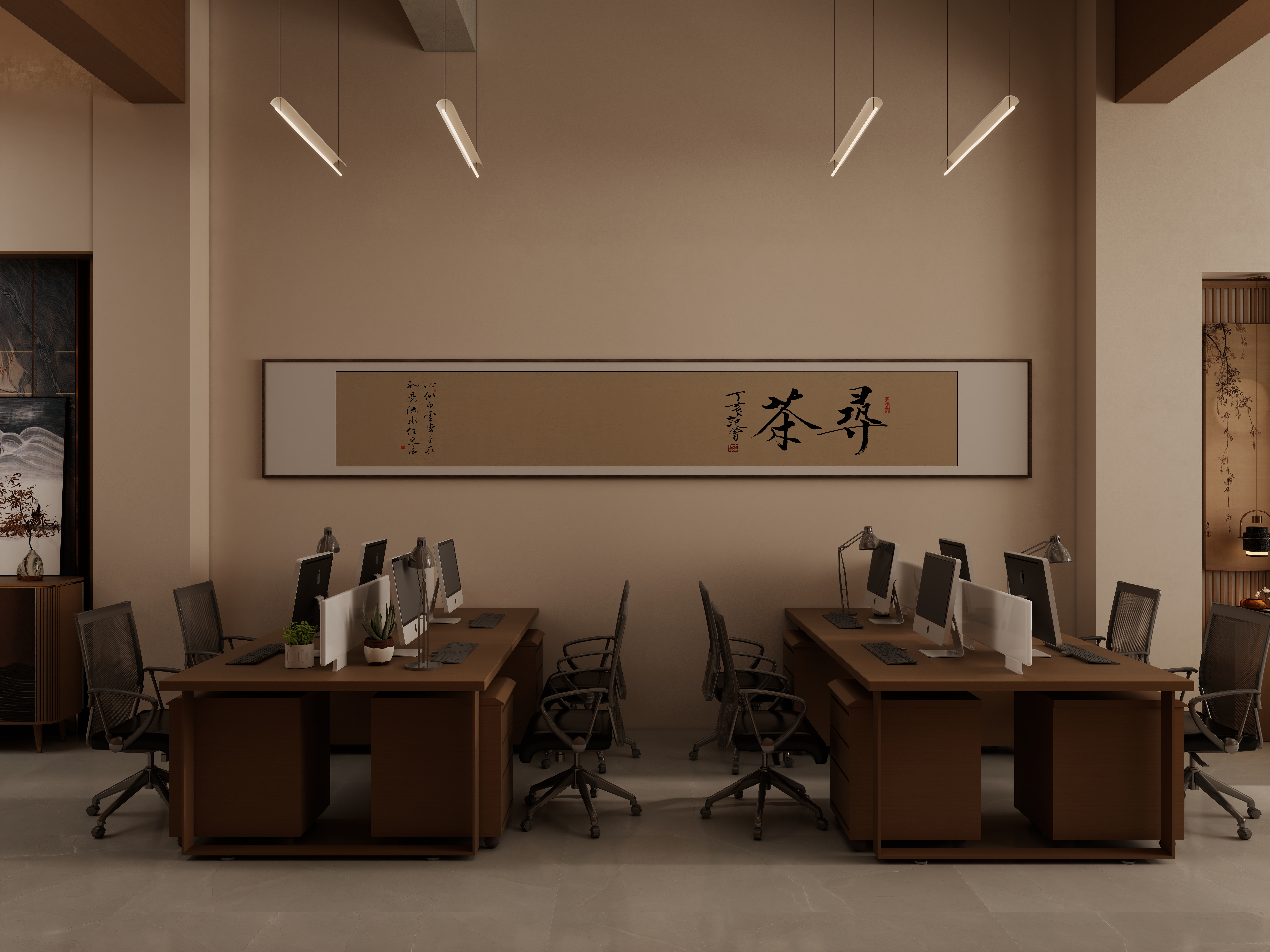 庄育霖-175平复式新中式办公室设计一层办公室装修效果图第4张