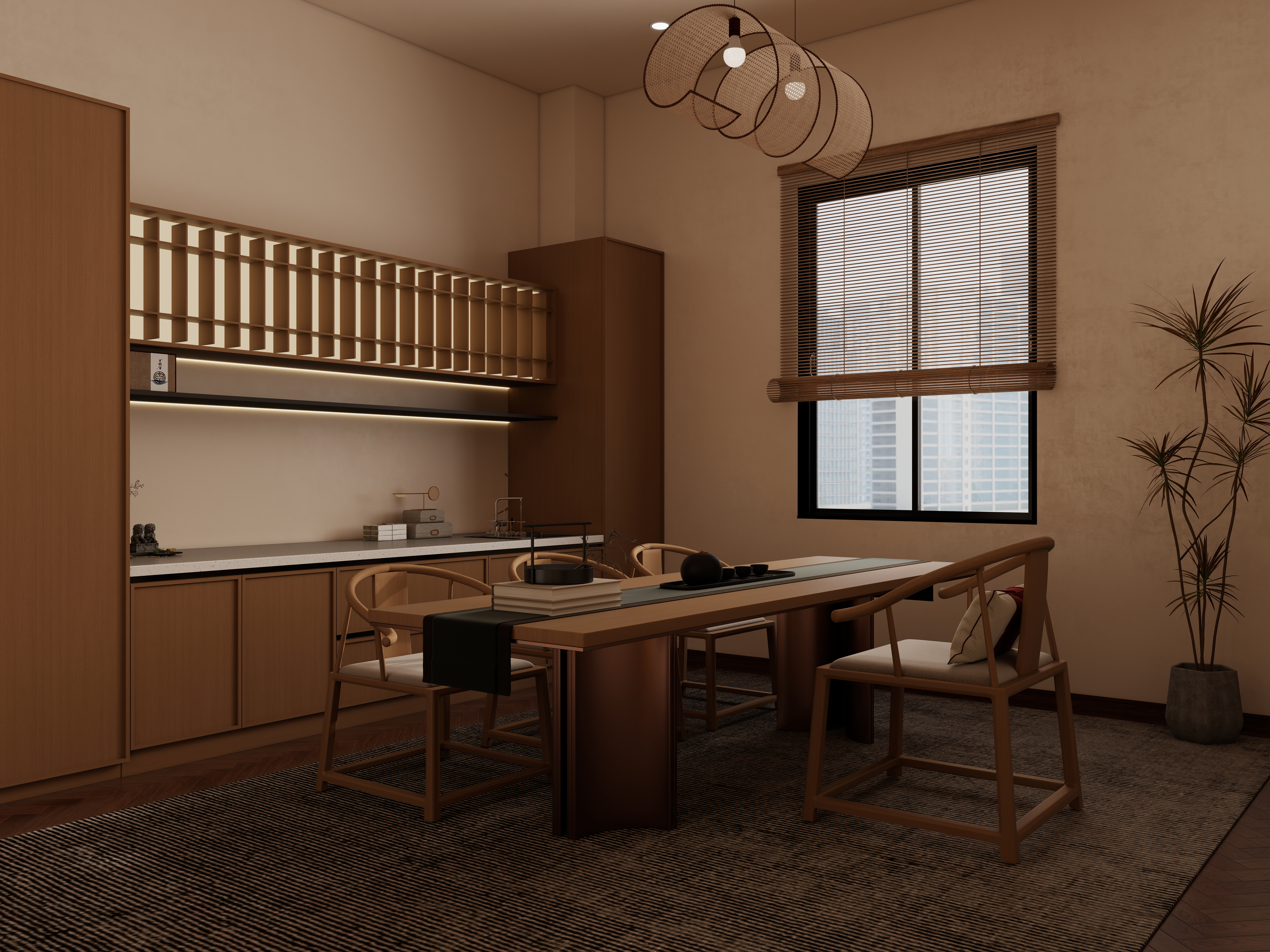 庄育霖-175平复式新中式办公室设计二层休闲区装修效果图第4张