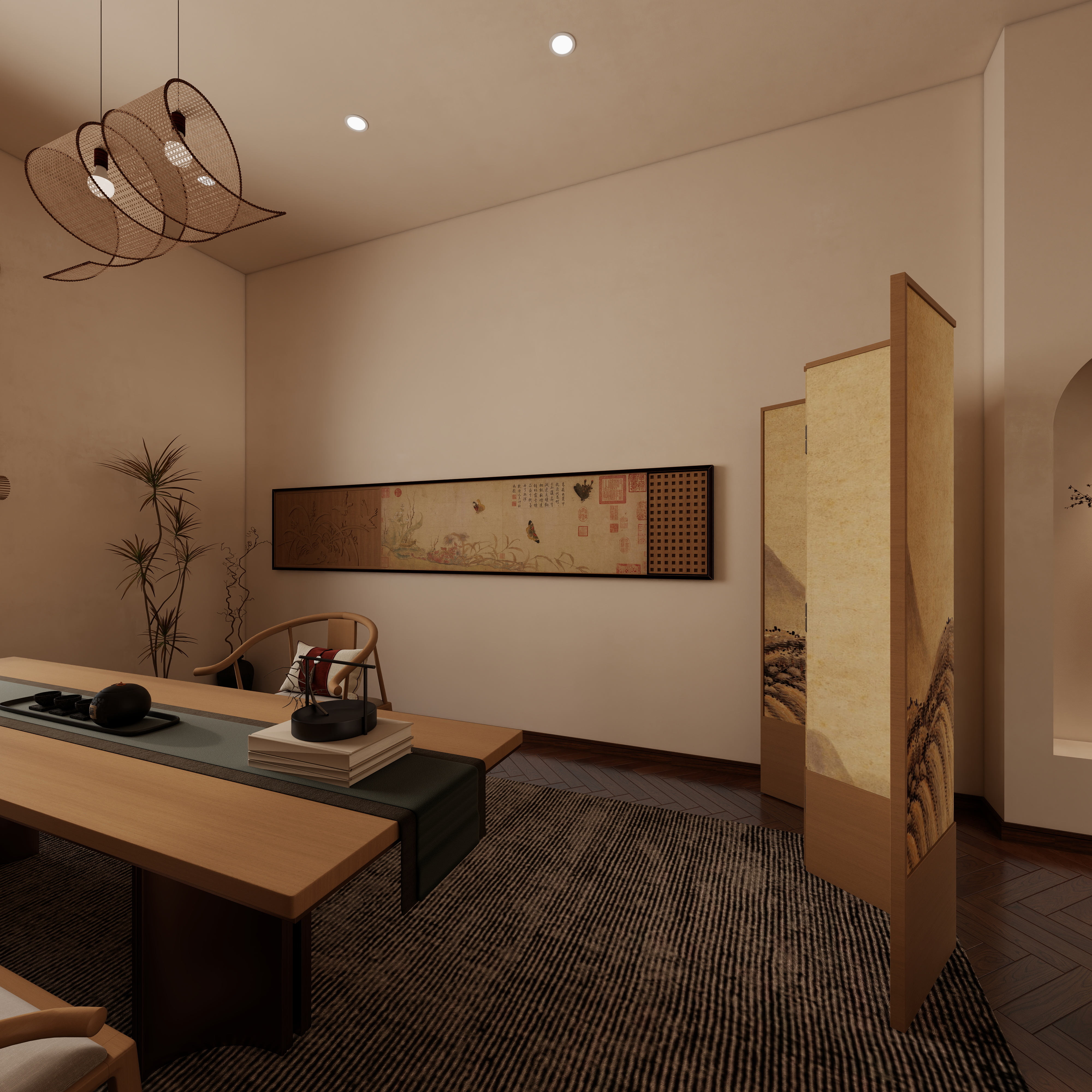 庄育霖-175平复式新中式办公室设计二层休闲区装修效果图第5张