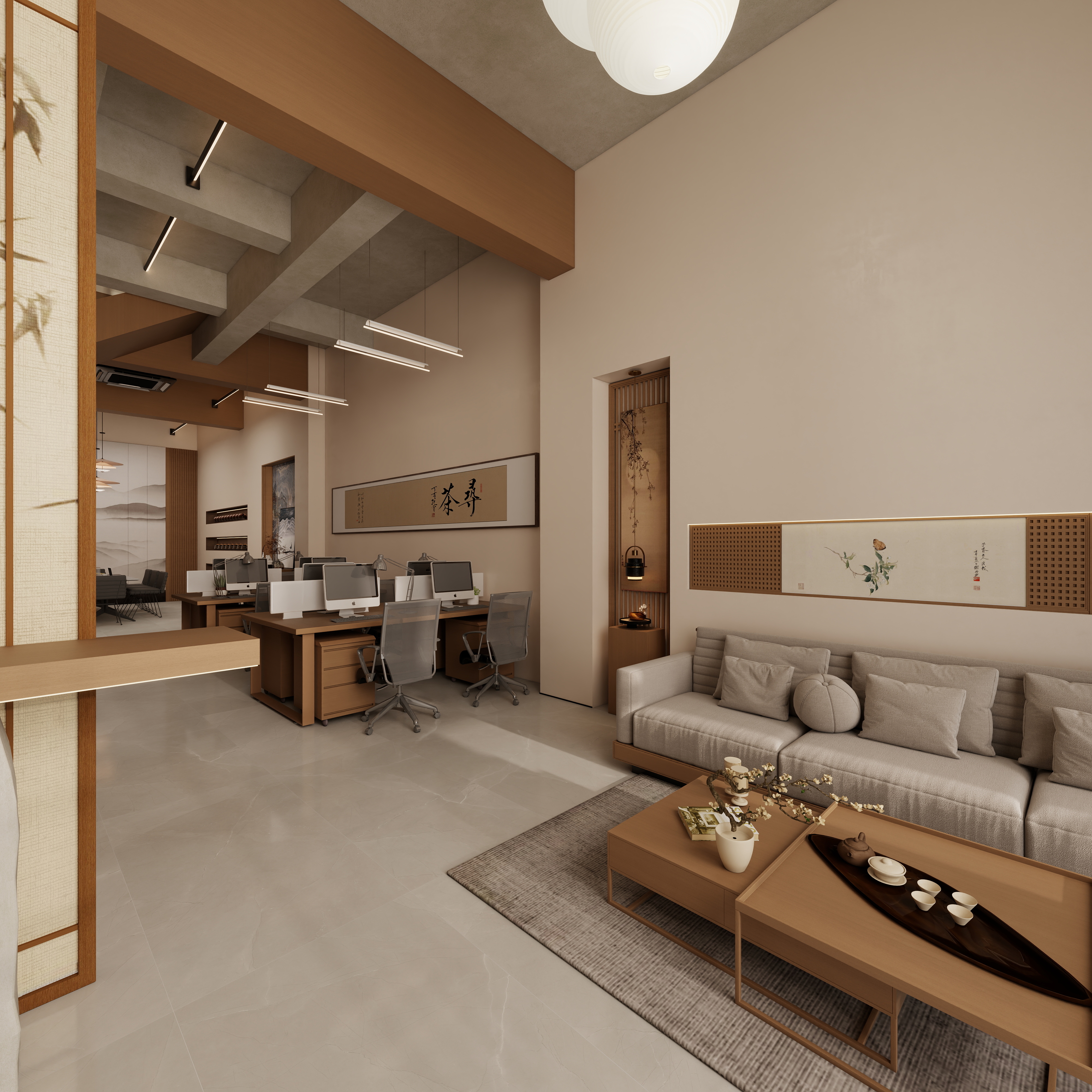庄育霖-175平复式新中式办公室设计一层办公室装修效果图第5张