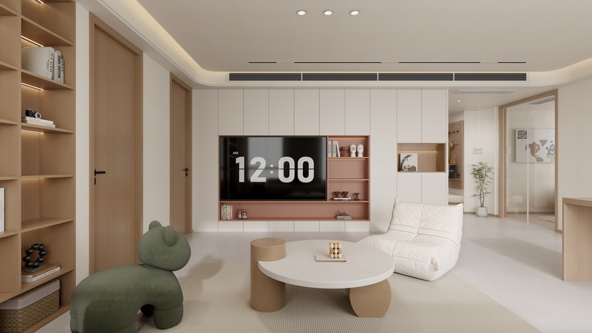 李晓东-简约奶油风108㎡3室装修效果图