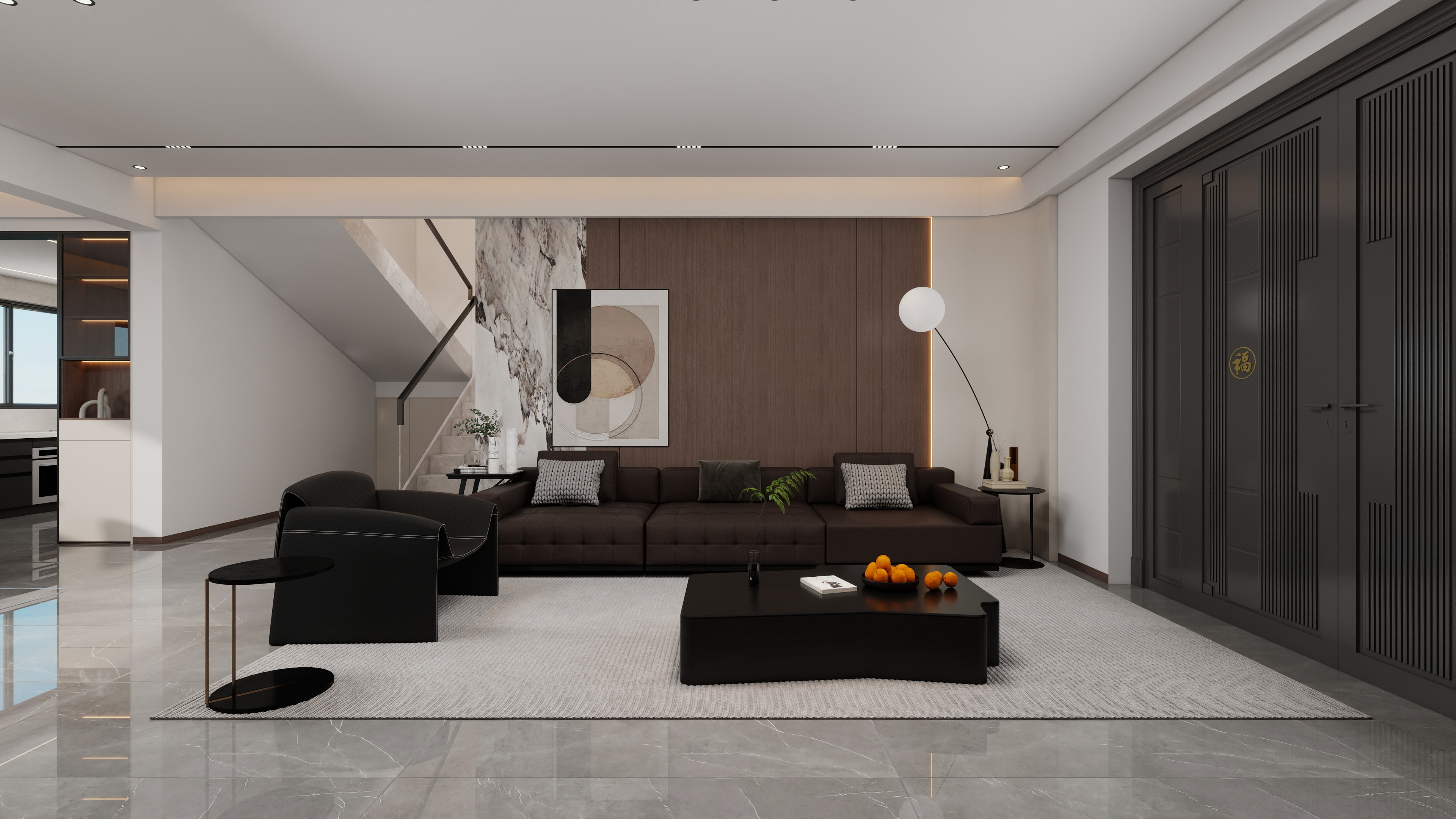 果乐设计-343方别墅一层现代风格,二层法式风格装修效果图