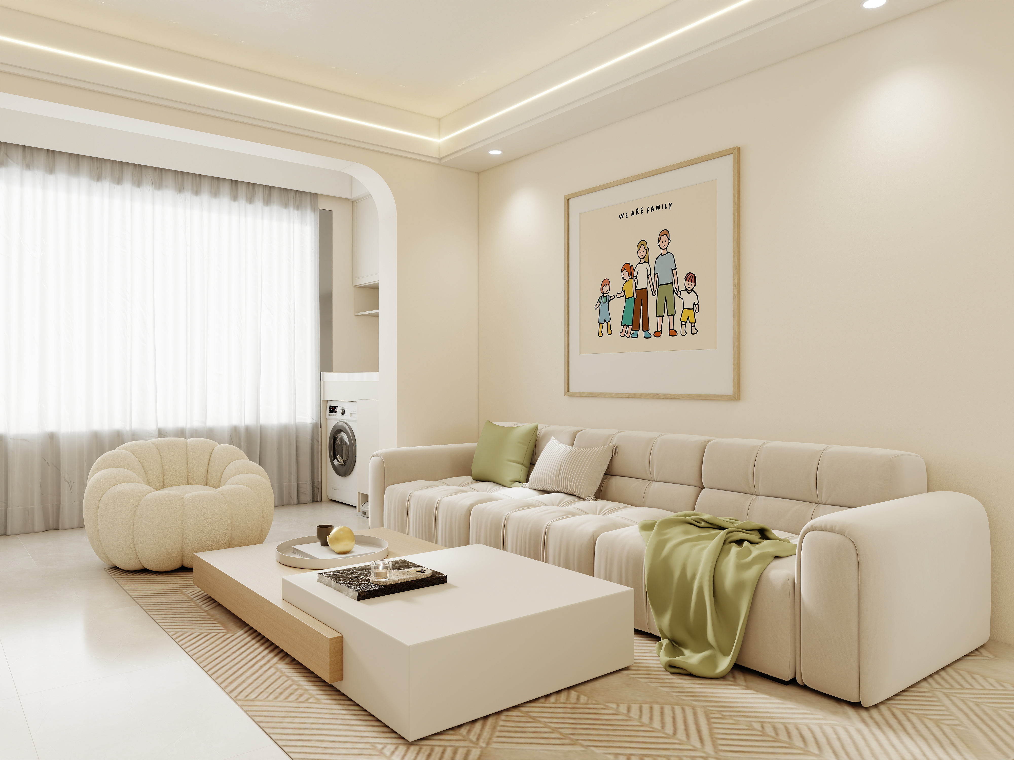 壹诺设计工作室-94㎡2室-奶油风 一层客餐厅装修效果图第2张