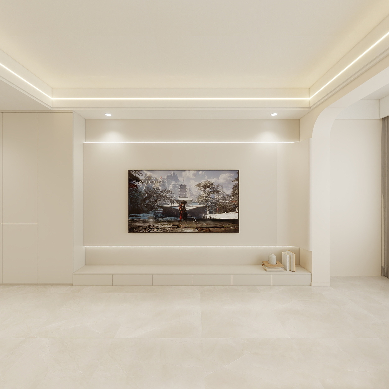 壹诺设计工作室-94㎡2室-奶油风 一层客餐厅装修效果图第5张